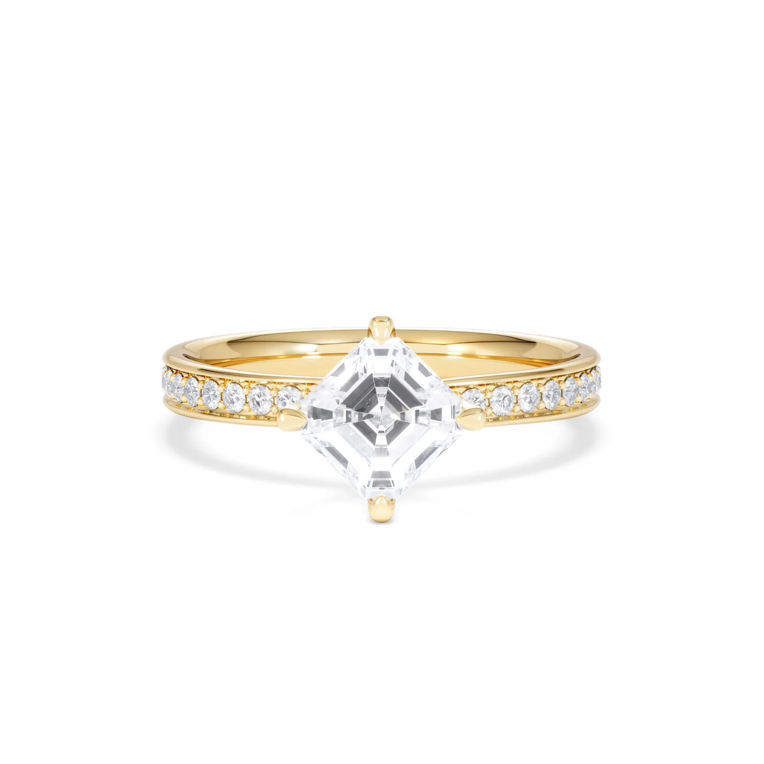 Origin Twist 1.00ct Asscher Cut Lab Diamond Solitaire Engagement Ring with Side Stones in 18K Yellow Gold - Image 7
