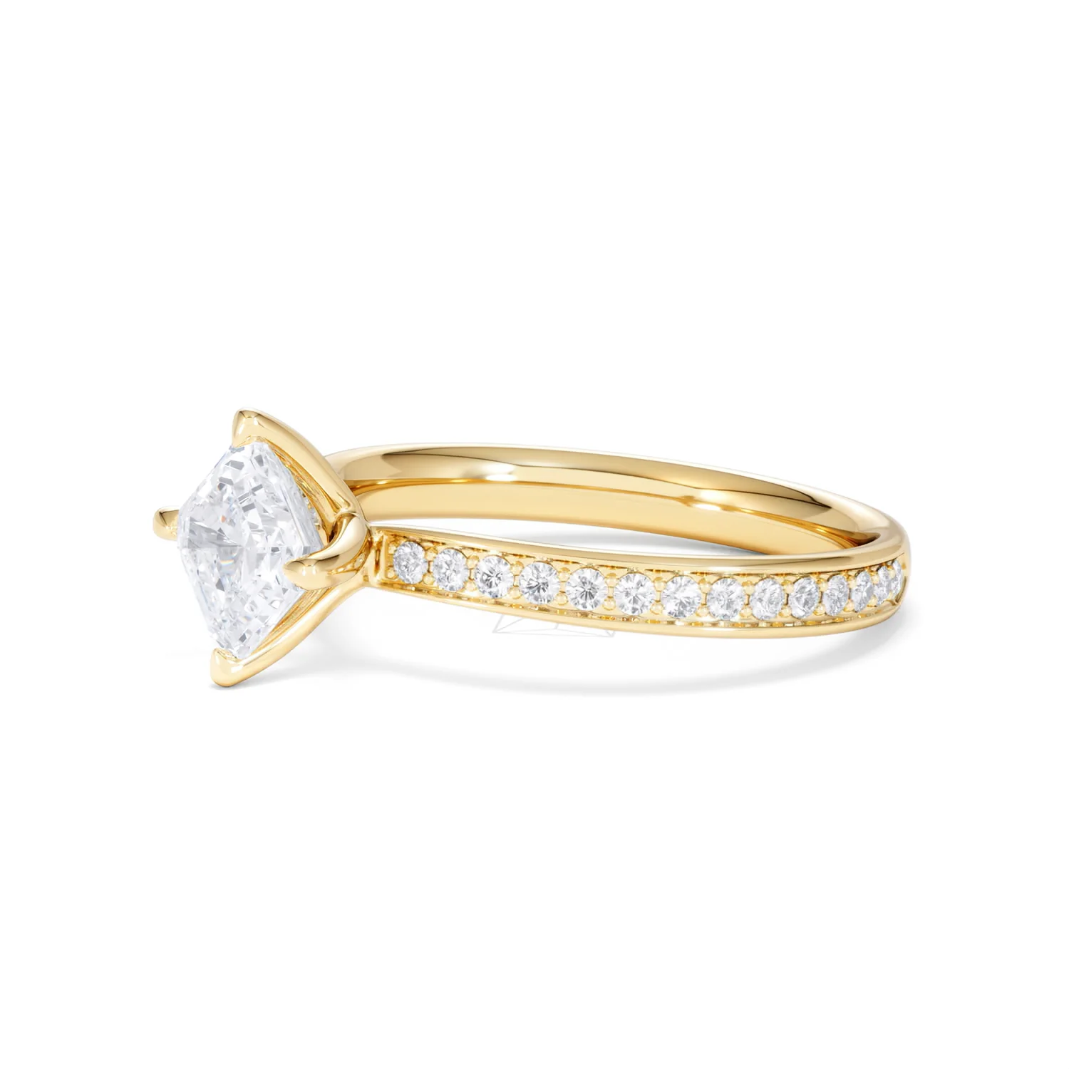 Origin Twist 1.00ct Asscher Cut Lab Diamond Solitaire Engagement Ring with Side Stones in 18K Yellow Gold - Image 75