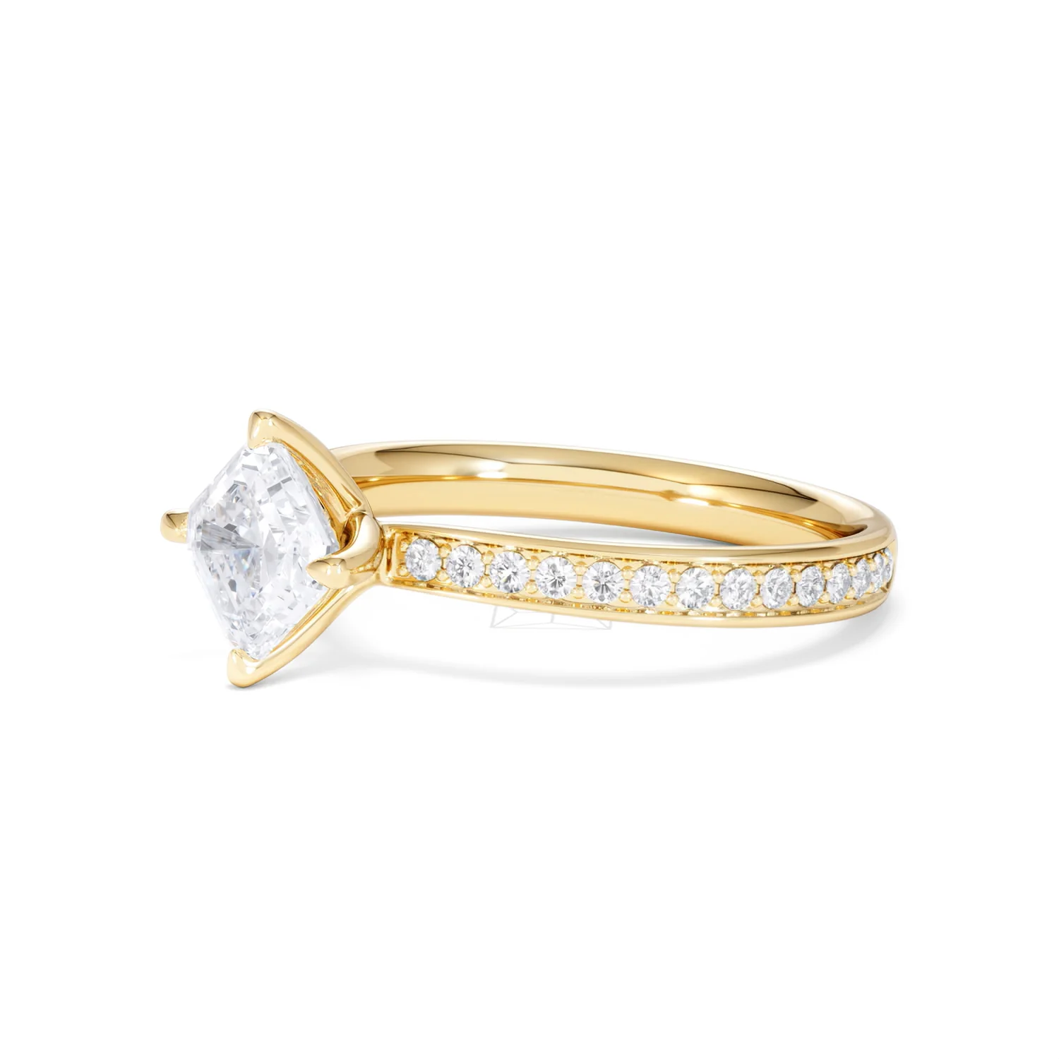 Origin Twist 1.00ct Asscher Cut Lab Diamond Solitaire Engagement Ring with Side Stones in 18K Yellow Gold - Image 76