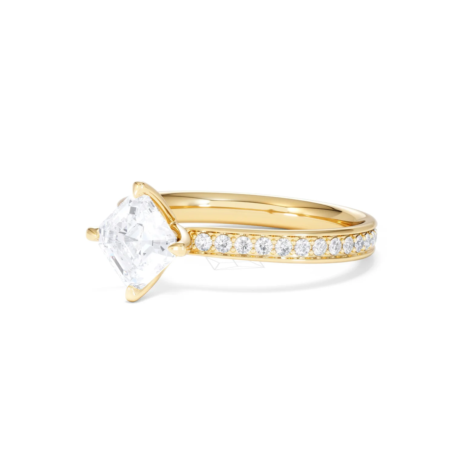 Origin Twist 1.00ct Asscher Cut Lab Diamond Solitaire Engagement Ring with Side Stones in 18K Yellow Gold - Image 79