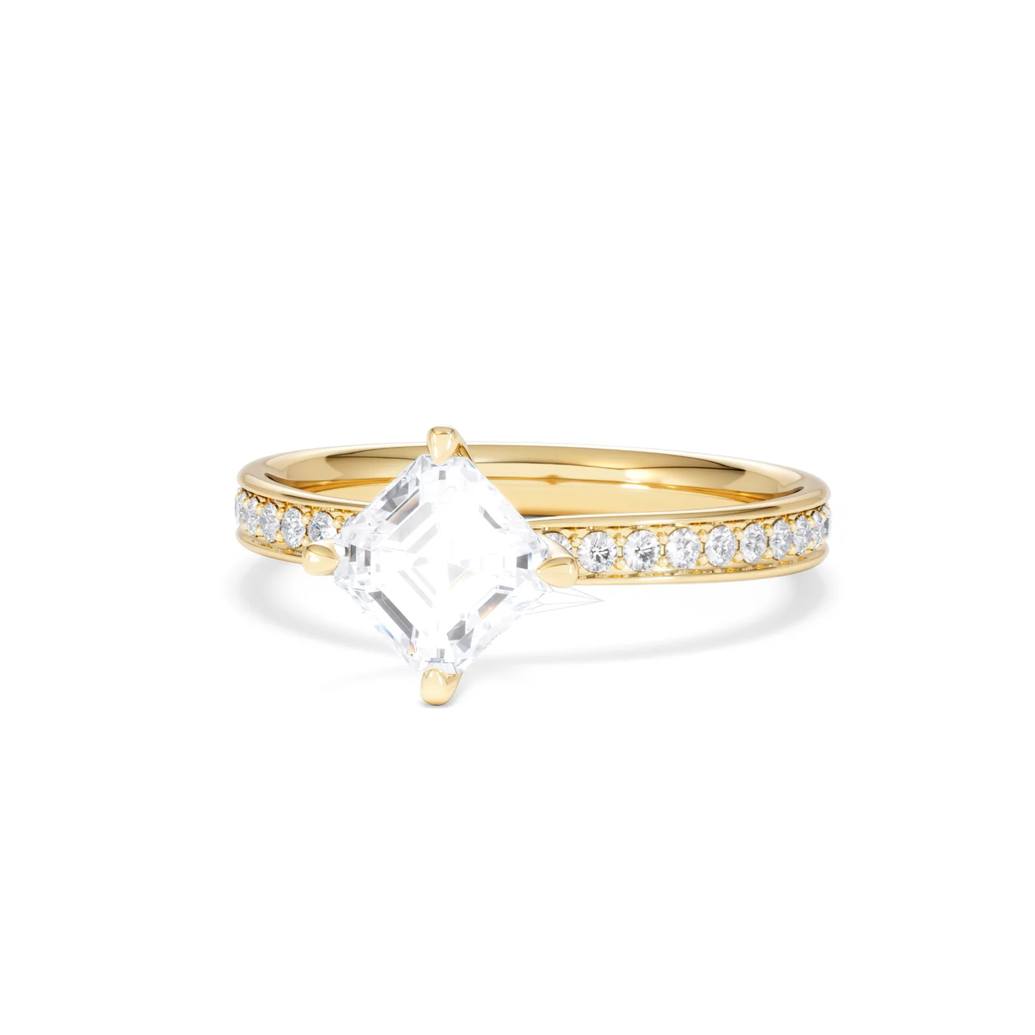 Origin Twist 1.00ct Asscher Cut Lab Diamond Solitaire Engagement Ring with Side Stones in 18K Yellow Gold - Image 84