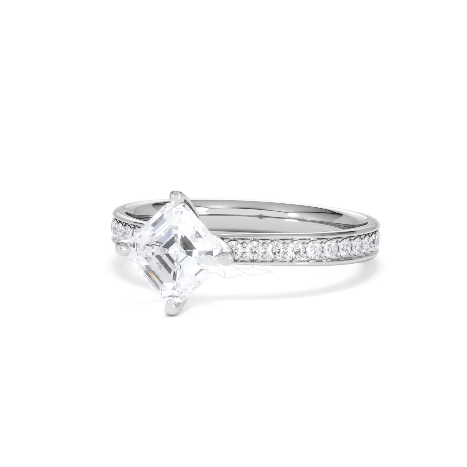Origin Twist 1.00ct Asscher Cut Lab Diamond Solitaire Engagement Ring with Side Stones in Platinum - Image 82