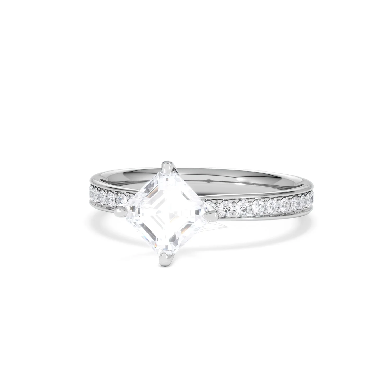 Origin Twist 1.00ct Asscher Cut Lab Diamond Solitaire Engagement Ring with Side Stones in Platinum - Image 84