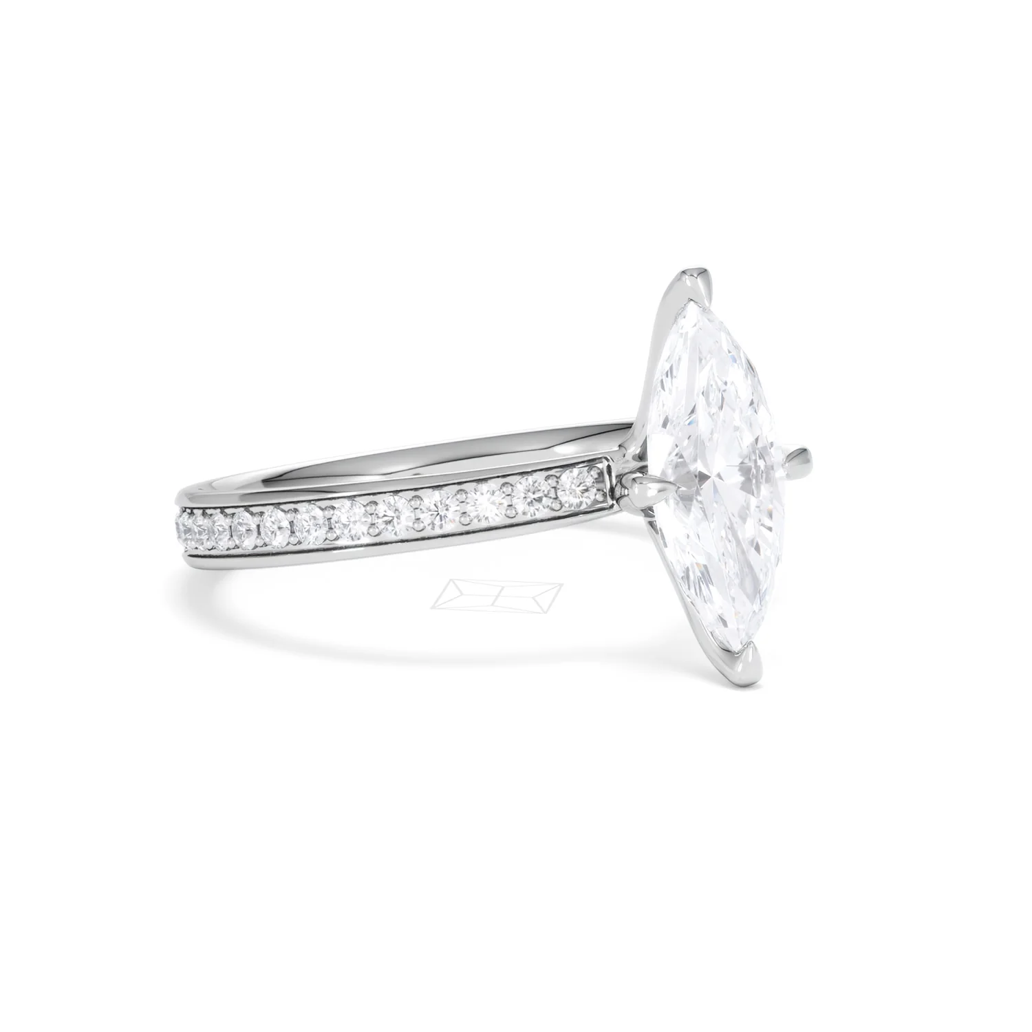 Origin Twist 1.00ct Marquise Cut Lab Diamond Solitaire Engagement Ring with Side Stones in 18K White Gold - Image 15