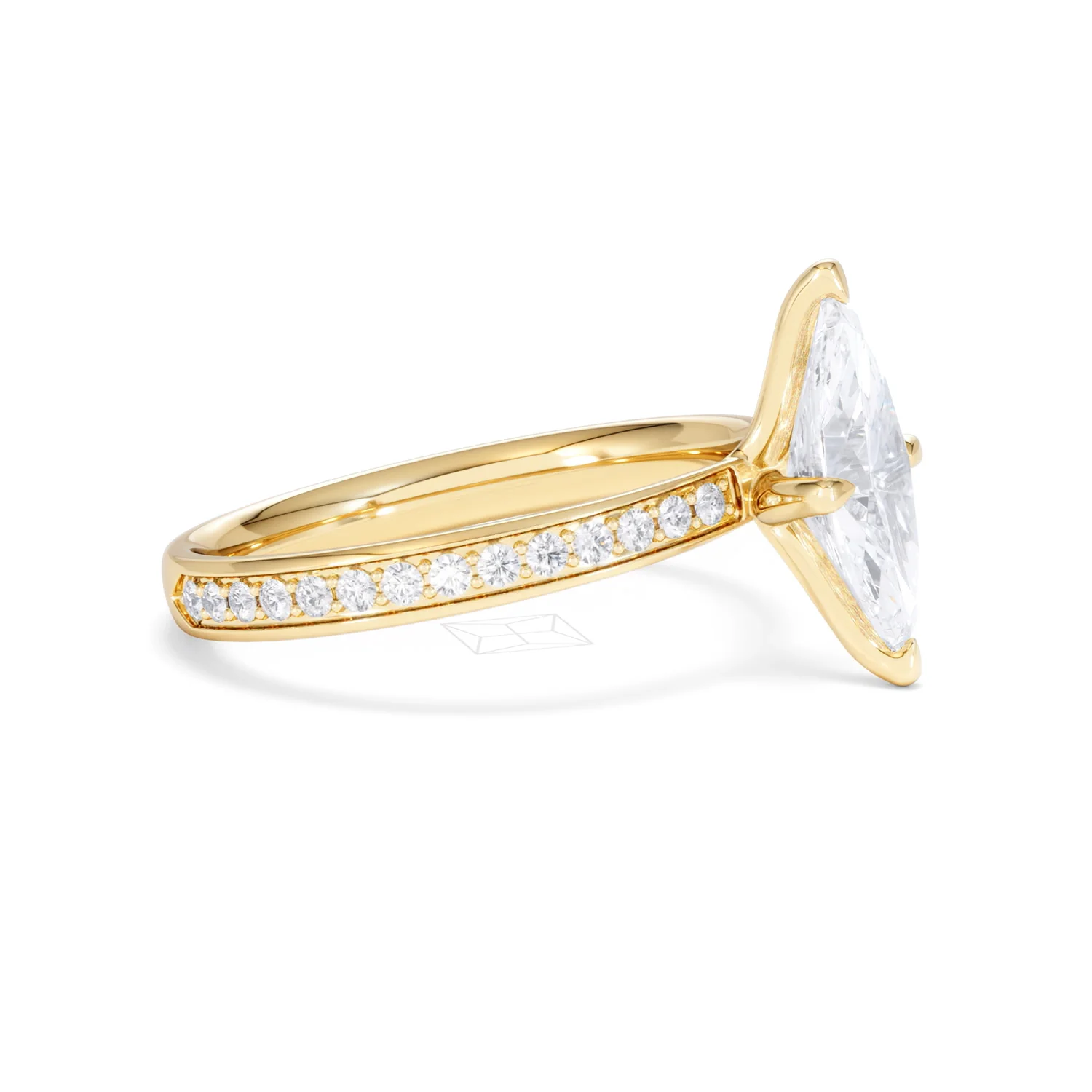 Origin Twist 1.00ct Marquise Cut Lab Diamond Solitaire Engagement Ring with Side Stones in 18K Yellow Gold - Image 21