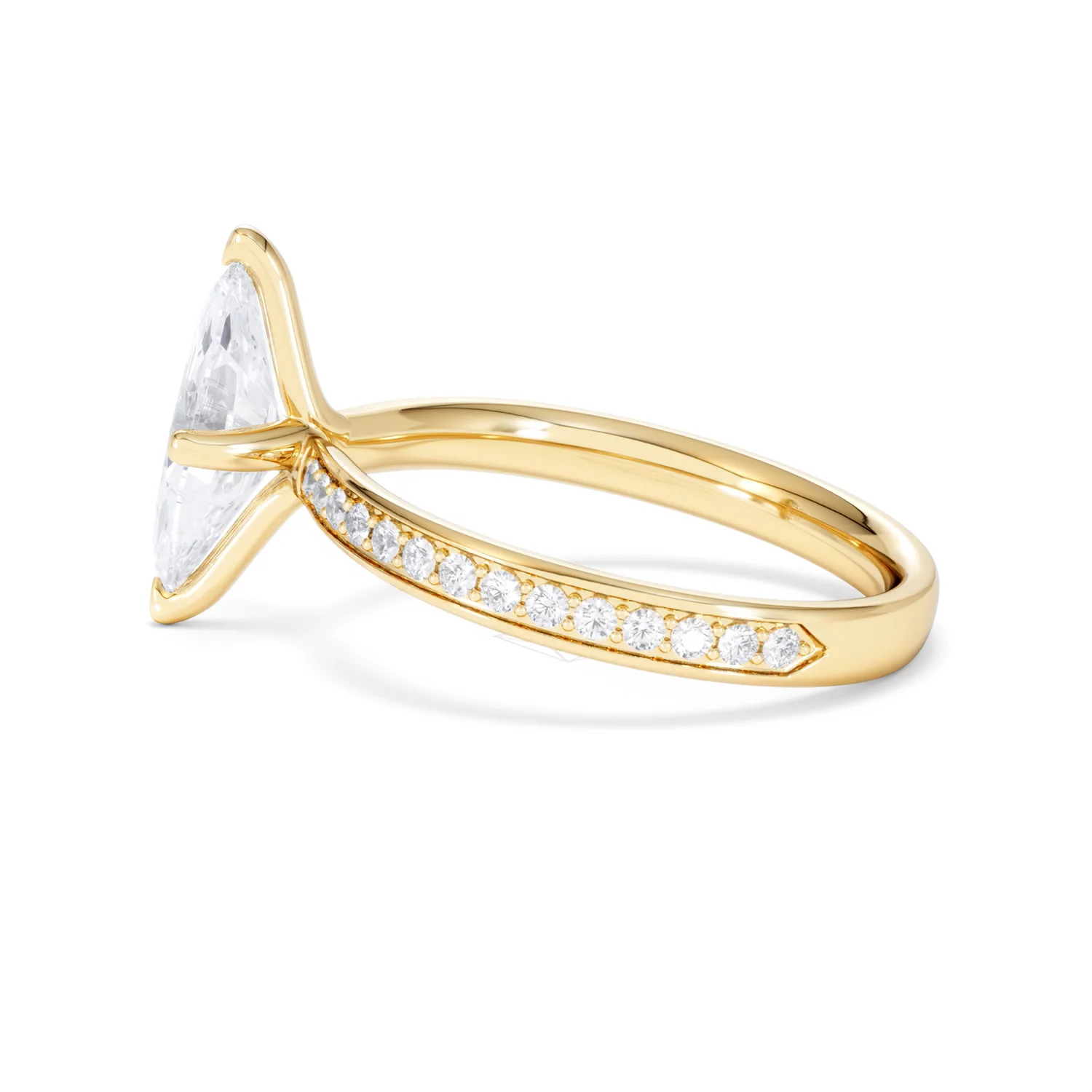 Origin Twist 1.00ct Marquise Cut Lab Diamond Solitaire Engagement Ring with Side Stones in 18K Yellow Gold - Image 65