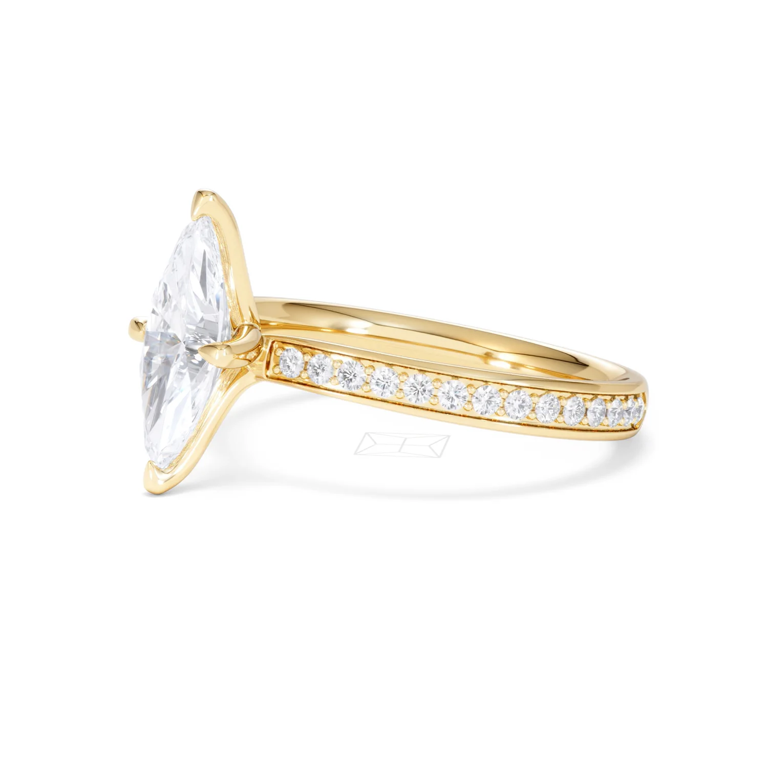 Origin Twist 1.00ct Marquise Cut Lab Diamond Solitaire Engagement Ring with Side Stones in 18K Yellow Gold - Image 75