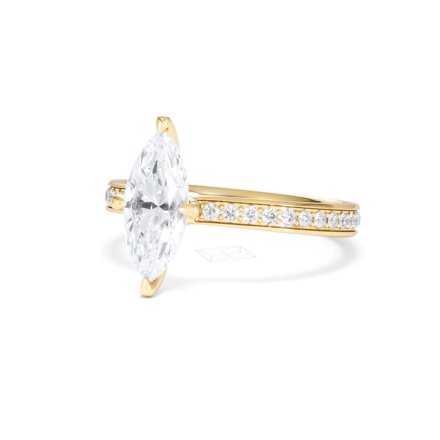 Origin Twist 1.00ct Marquise Cut Lab Diamond Solitaire Engagement Ring with Side Stones in 18K Yellow Gold - Image 81