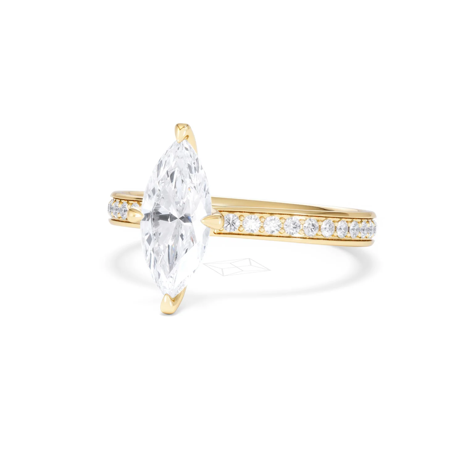 Origin Twist 1.00ct Marquise Cut Lab Diamond Solitaire Engagement Ring with Side Stones in 18K Yellow Gold - Image 82