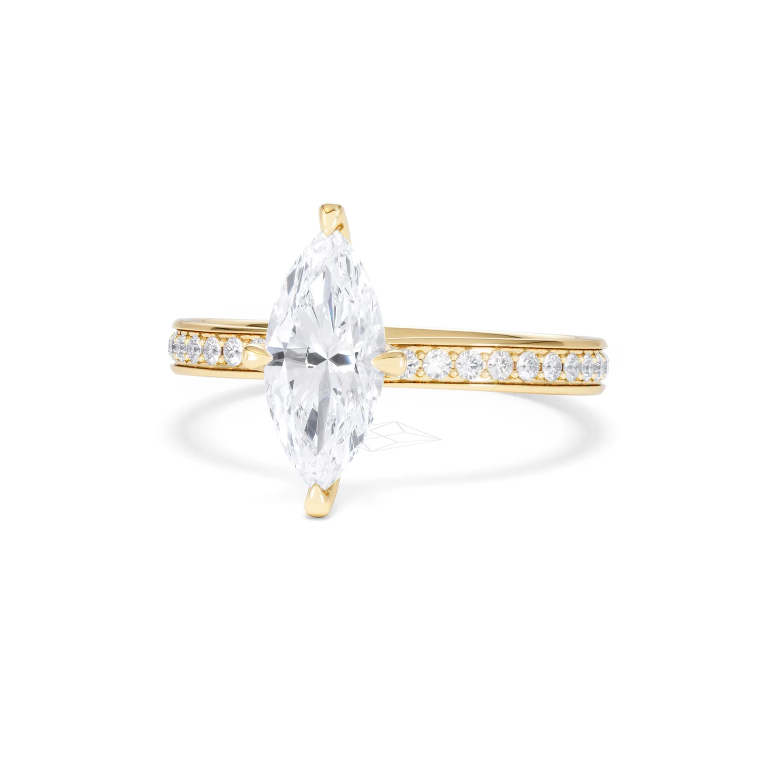 Origin Twist 1.00ct Marquise Cut Lab Diamond Solitaire Engagement Ring with Side Stones in 18K Yellow Gold - Image 84