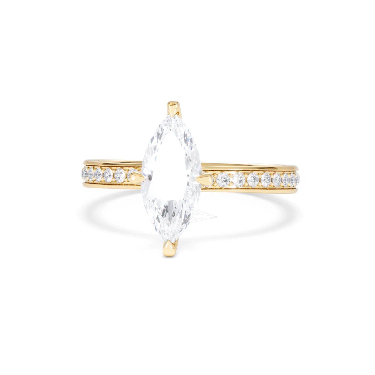 Origin Twist 1.00ct Marquise Cut Lab Diamond Solitaire Engagement Ring with Side Stones in 18K Yellow Gold - Image 85