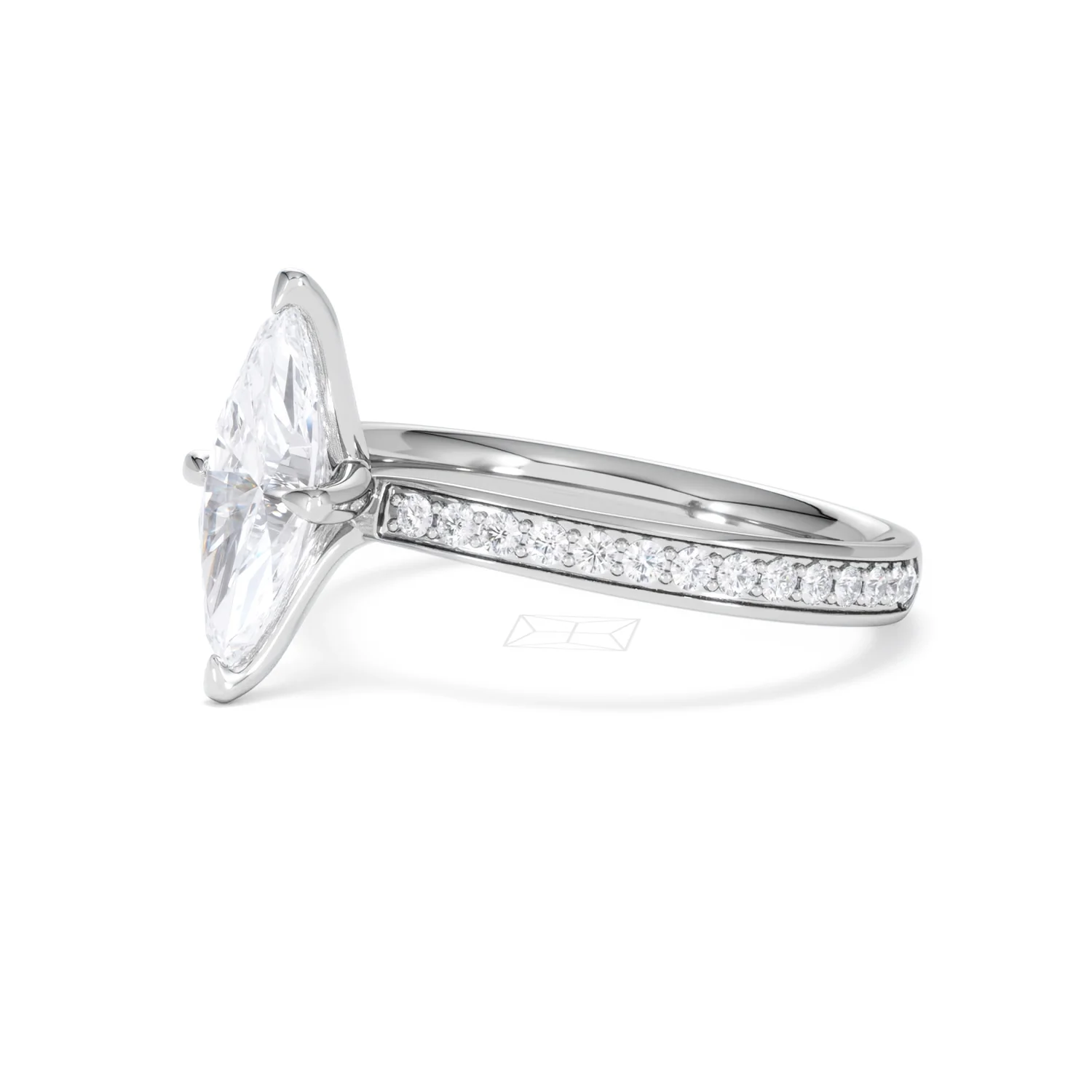 Origin Twist 1.00ct Marquise Cut Lab Diamond Solitaire Engagement Ring with Side Stones in Platinum - Image 75