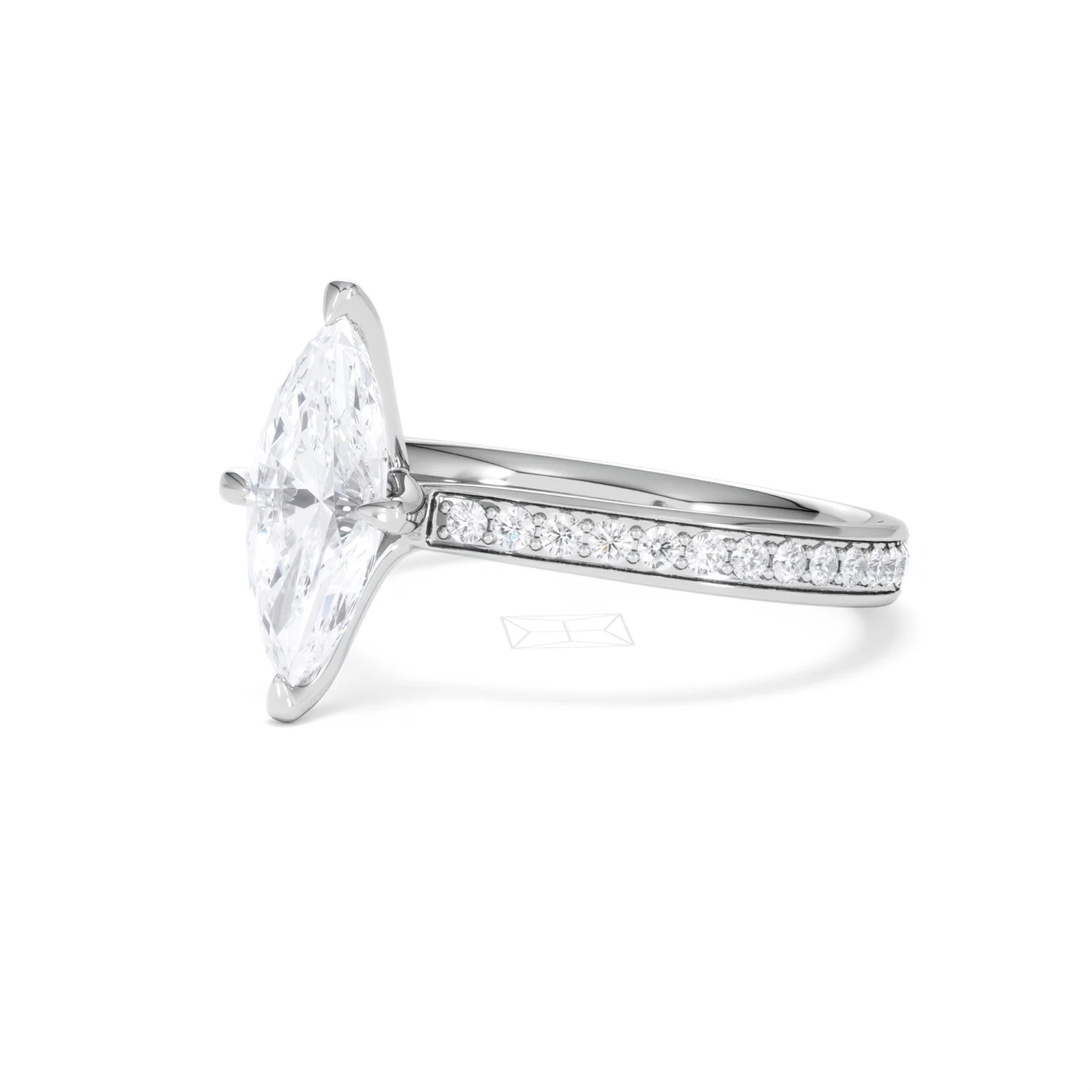 Origin Twist 1.00ct Marquise Cut Lab Diamond Solitaire Engagement Ring with Side Stones in Platinum - Image 78