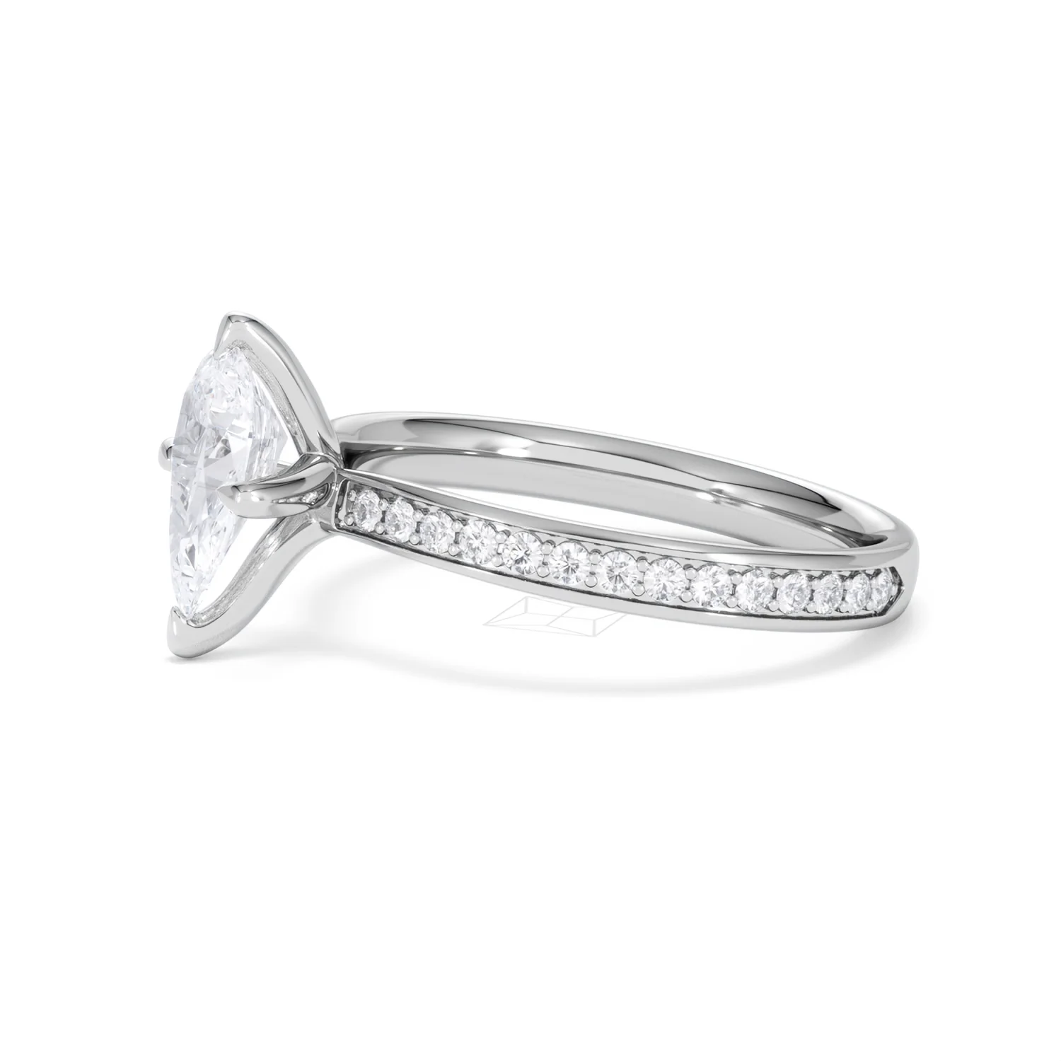 Origin Twist 1.00ct Pear Cut Lab Diamond Solitaire Engagement Ring with Side Stones in 18K White Gold - Image 72