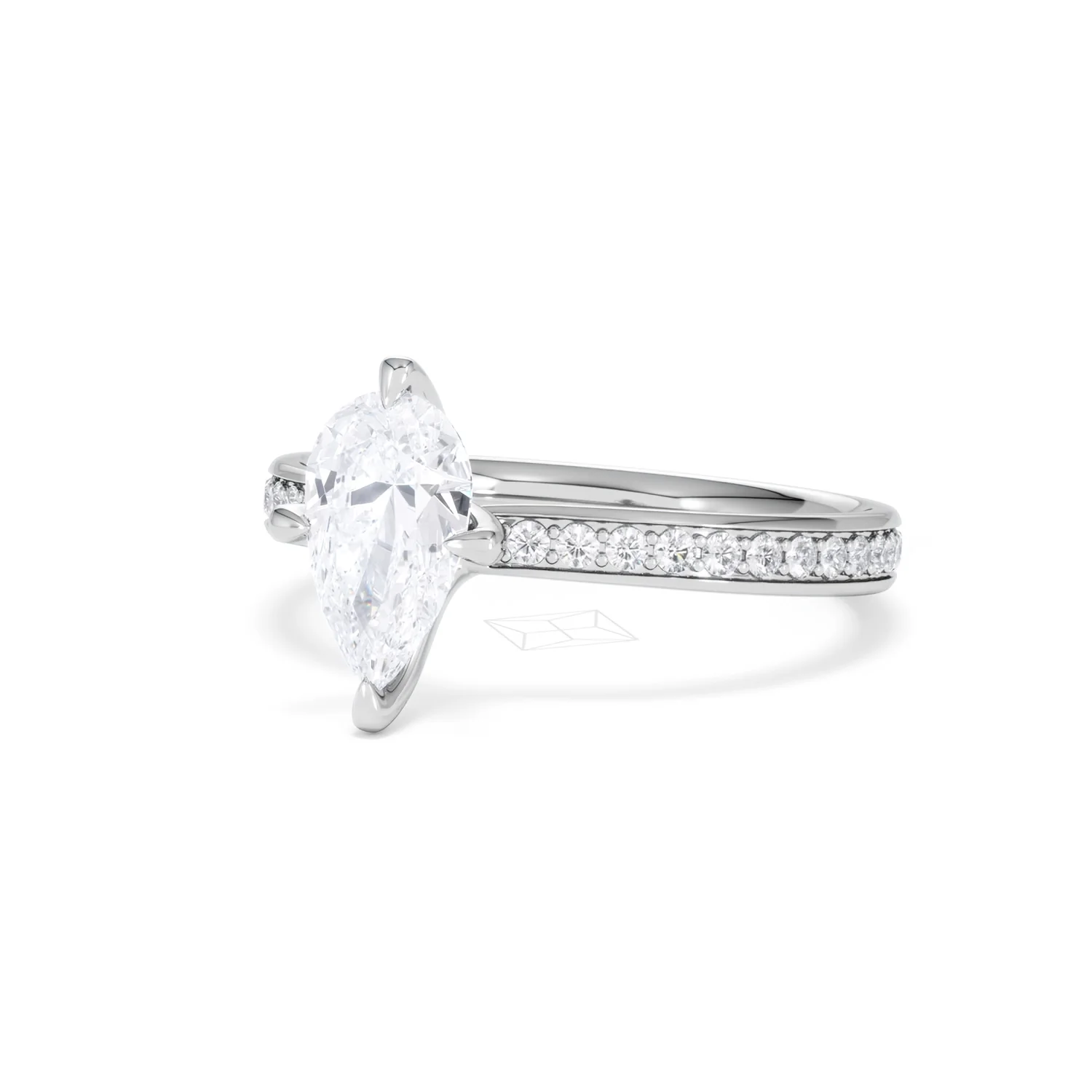 Origin Twist 1.00ct Pear Cut Lab Diamond Solitaire Engagement Ring with Side Stones in 18K White Gold - Image 81