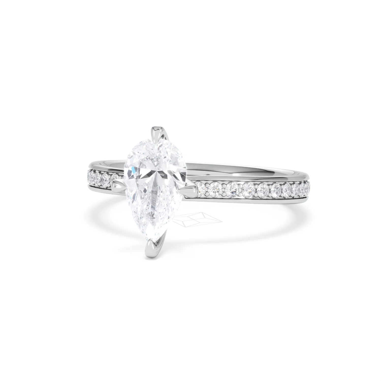 Origin Twist 1.00ct Pear Cut Lab Diamond Solitaire Engagement Ring with Side Stones in 18K White Gold - Image 83