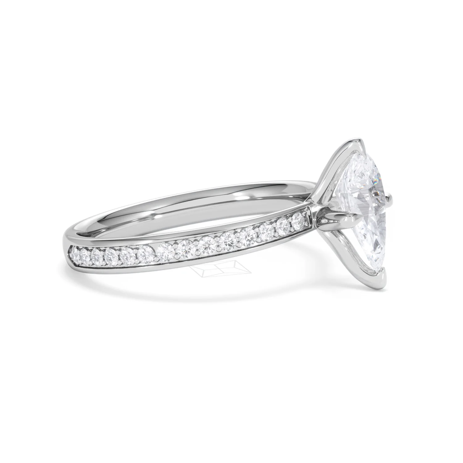 Origin Twist 1.00ct Pear Cut Lab Diamond Solitaire Engagement Ring with Side Stones in 18K White Gold - Image 35