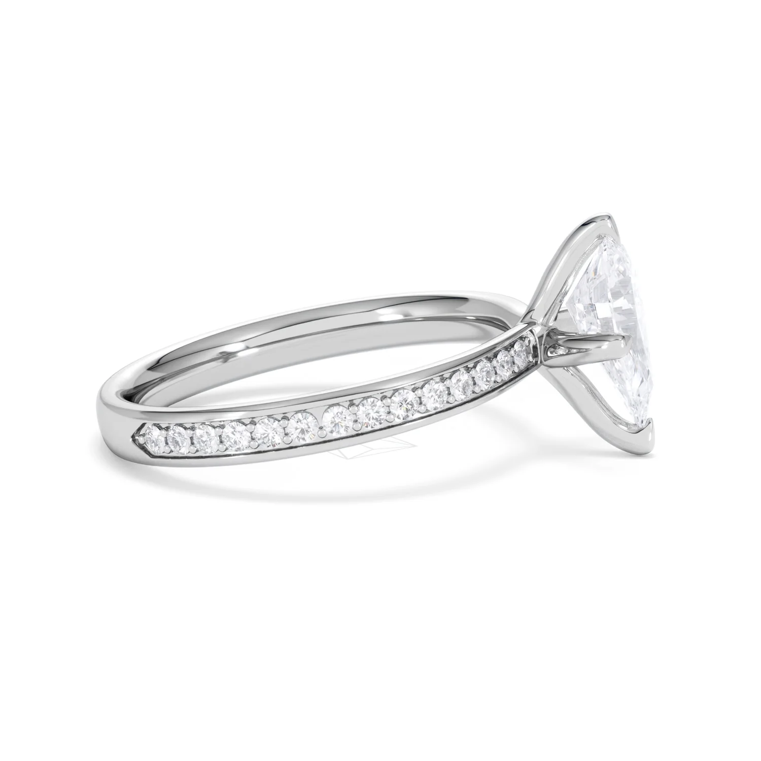 Origin Twist 1.00ct Pear Cut Lab Diamond Solitaire Engagement Ring with Side Stones in 18K White Gold - Image 43