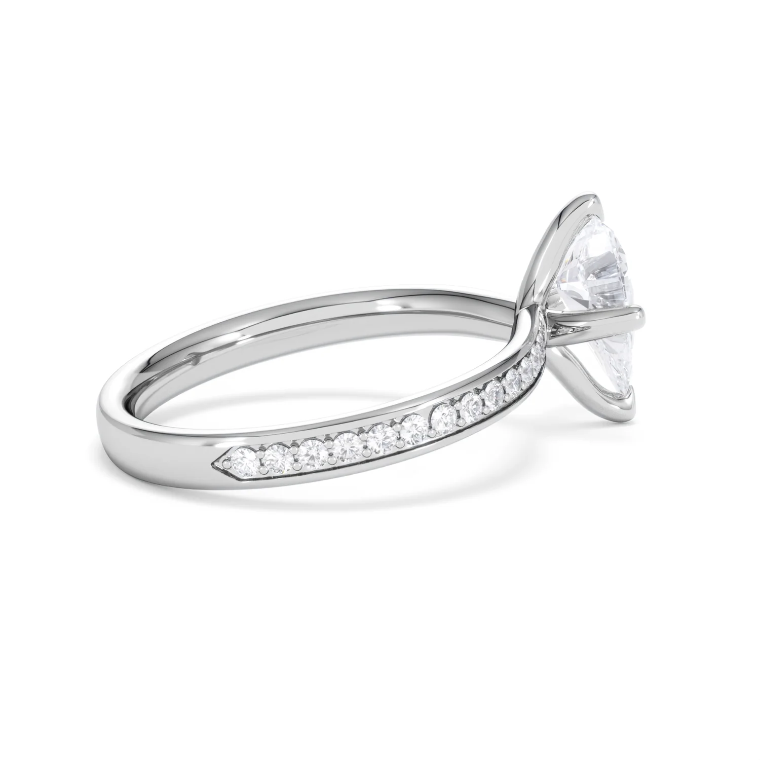 Origin Twist 1.00ct Pear Cut Lab Diamond Solitaire Engagement Ring with Side Stones in 18K White Gold - Image 54