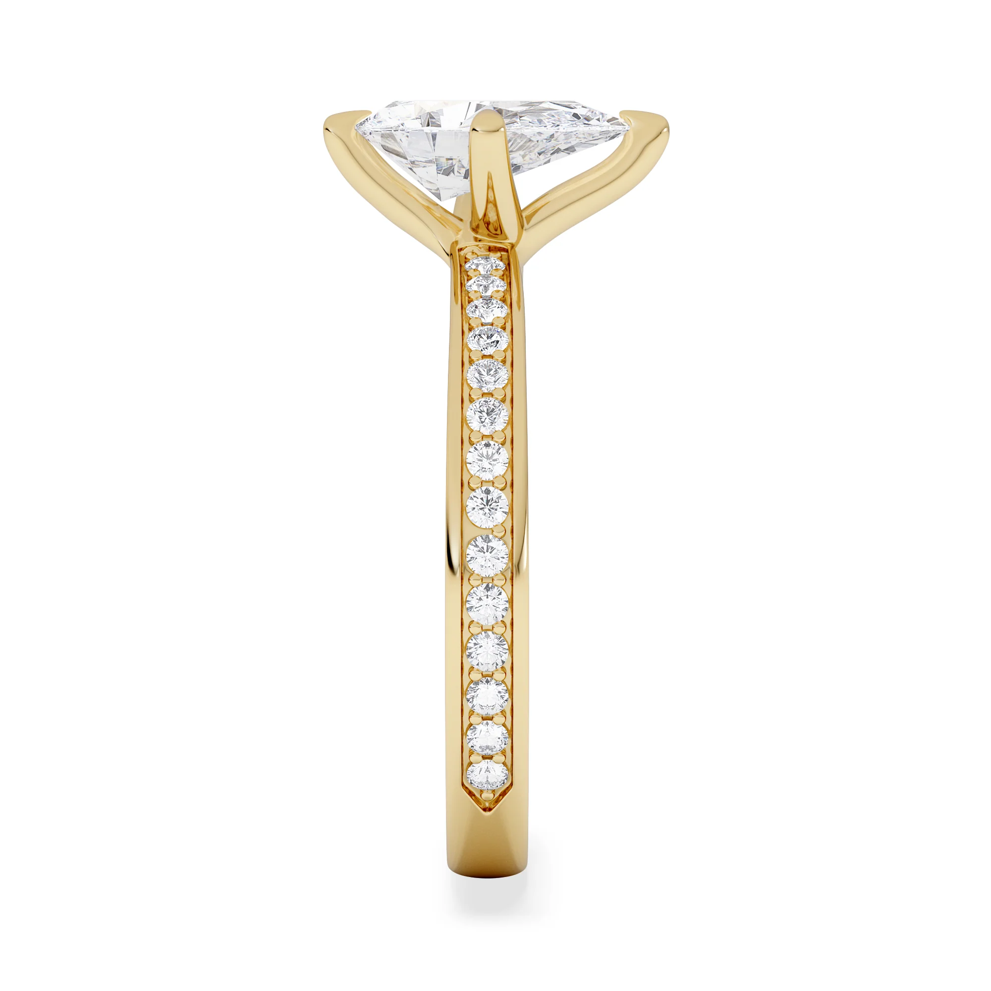 Origin Twist 1.00ct Pear Cut Lab Diamond Solitaire Engagement Ring with Side Stones in 18K Yellow Gold - Image 5