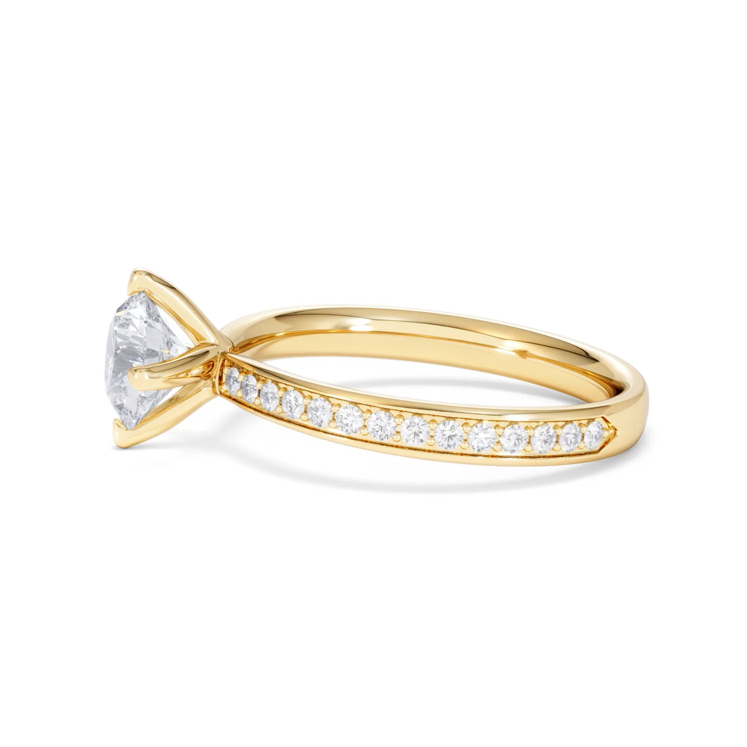 Origin Twist 1.00ct Round Cut Lab Diamond Solitaire Engagement Ring with Side Stones in 18K Yellow Gold - Image 69