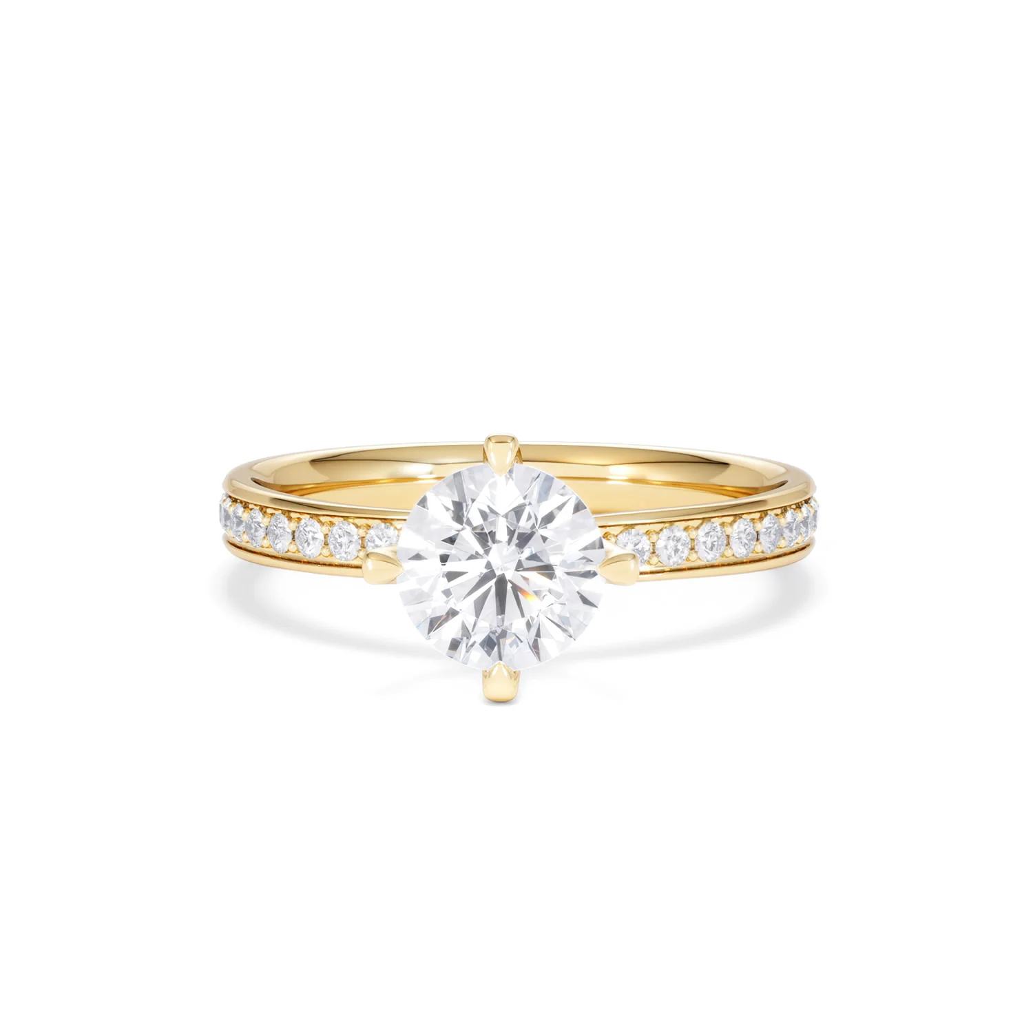 Origin Twist 1.00ct Round Cut Lab Diamond Solitaire Engagement Ring with Side Stones in 18K Yellow Gold - Image 86