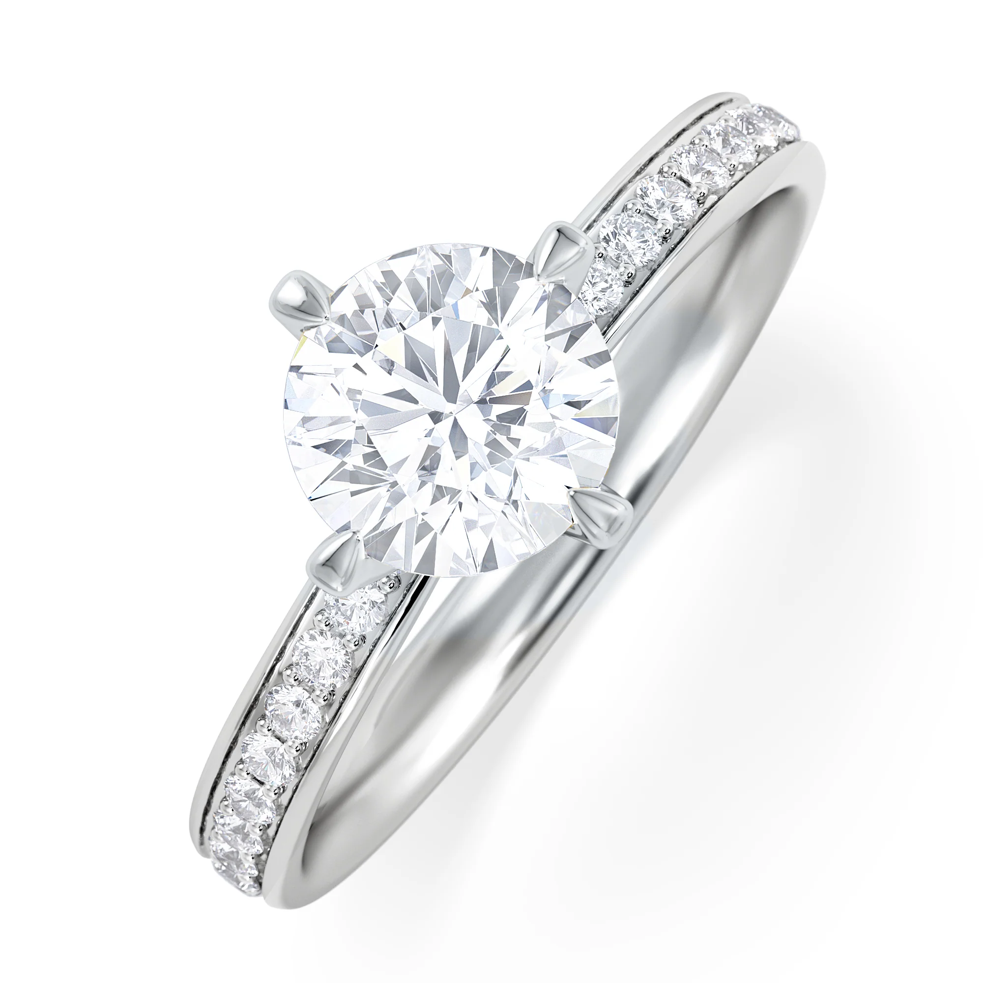 Origin Twist 1.00ct Round Cut Lab Diamond Solitaire Engagement Ring with Side Stones in Platinum