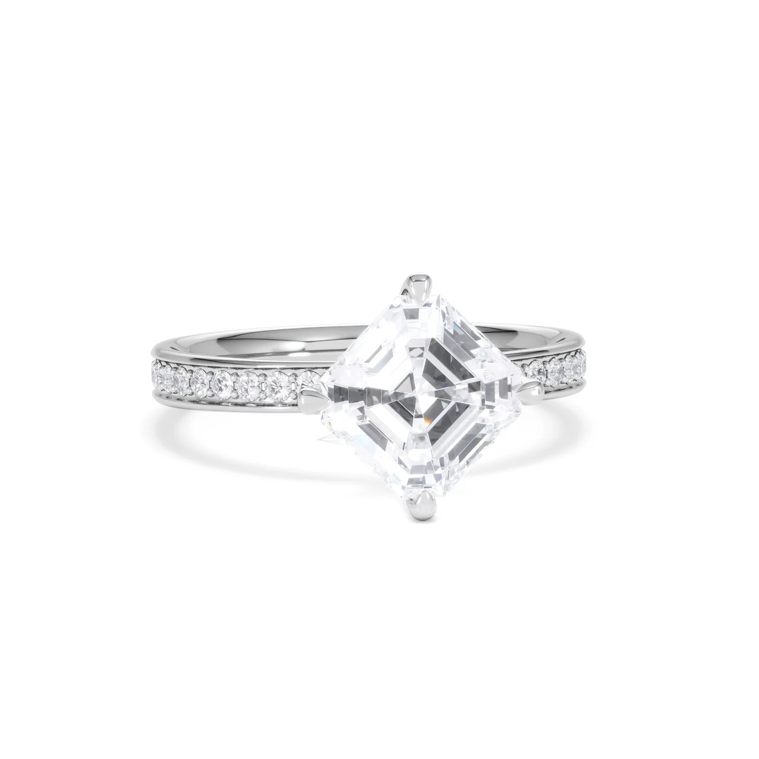 Origin Twist 2.00ct Asscher Cut Lab Diamond Solitaire Engagement Ring with Side Stones in 18K White Gold - Image 11