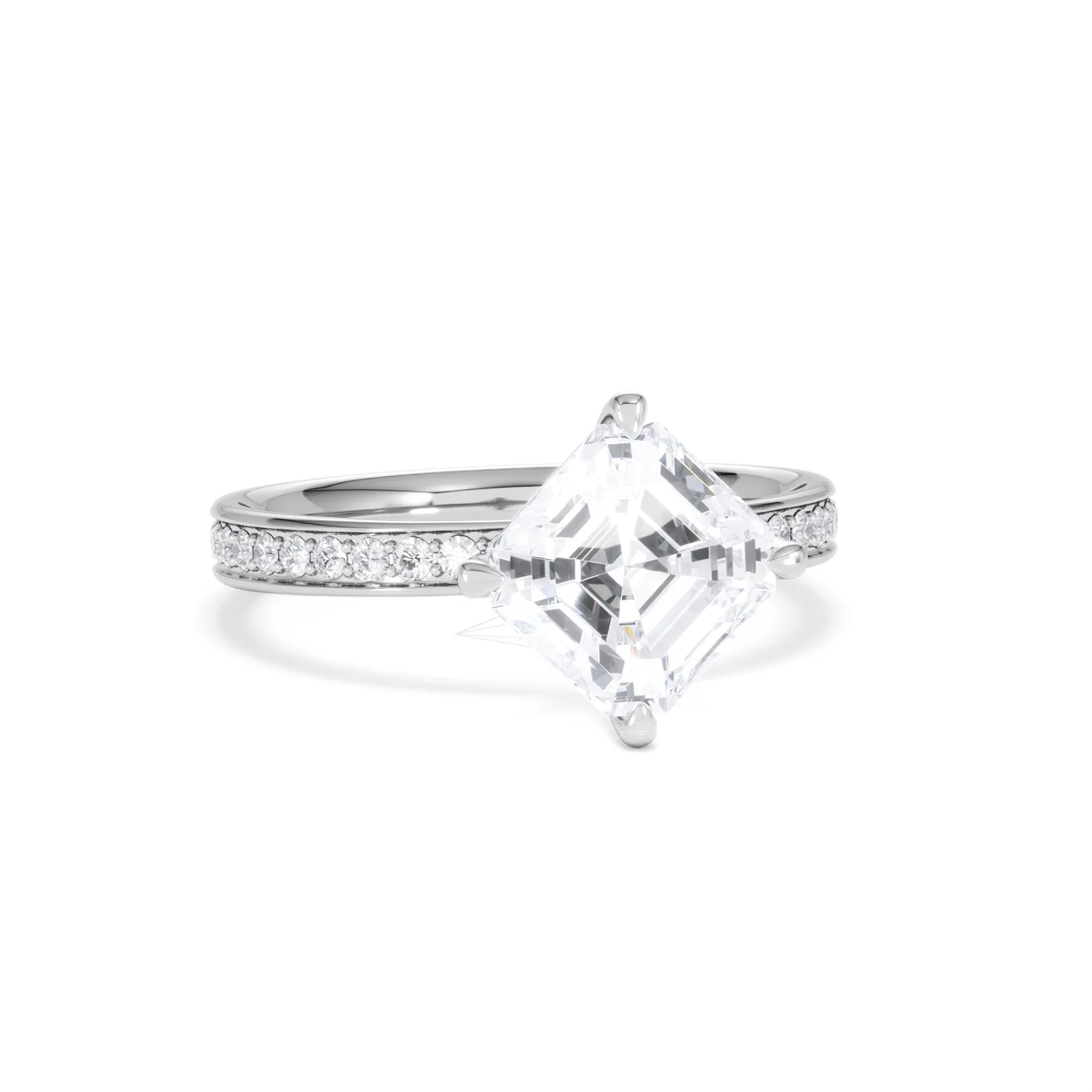 Origin Twist 2.00ct Asscher Cut Lab Diamond Solitaire Engagement Ring with Side Stones in 18K White Gold - Image 12