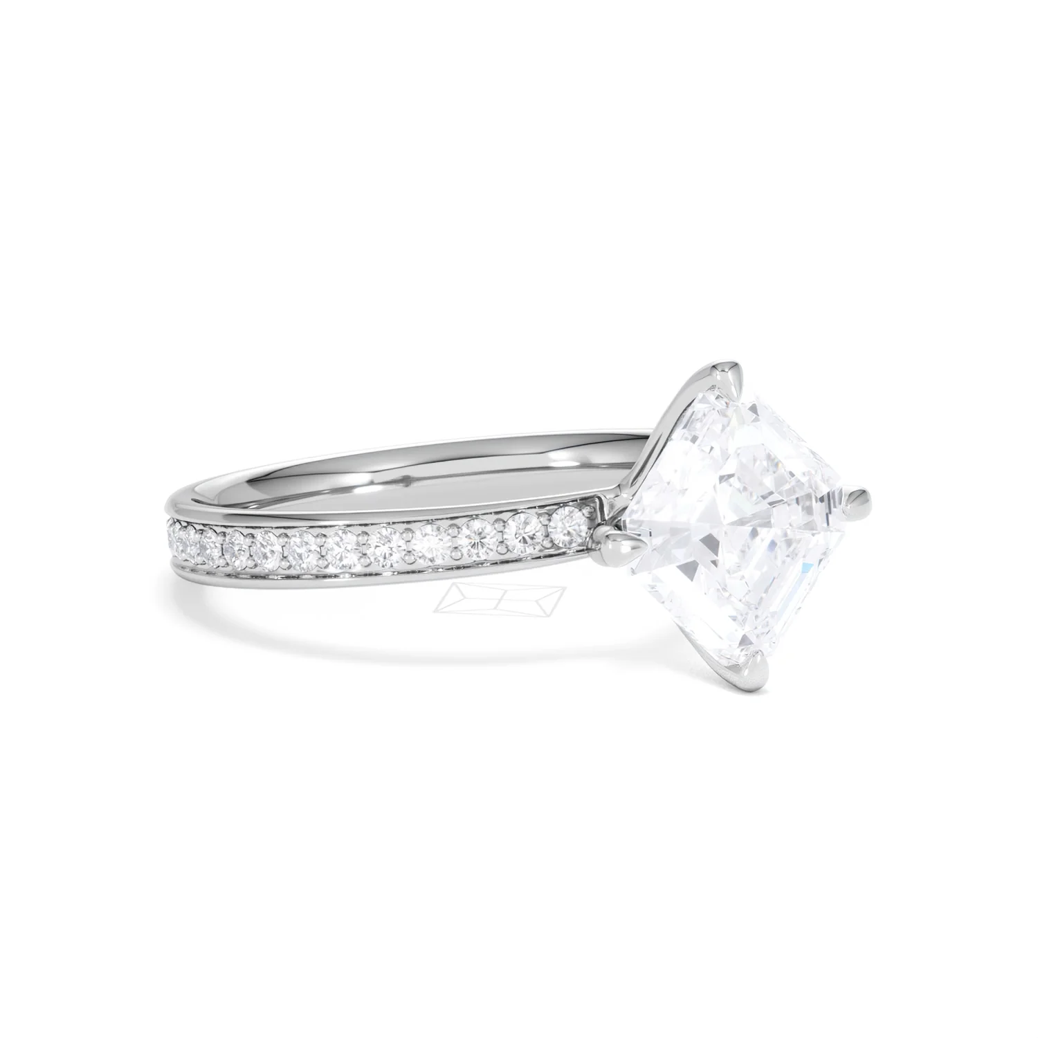 Origin Twist 2.00ct Asscher Cut Lab Diamond Solitaire Engagement Ring with Side Stones in 18K White Gold - Image 17