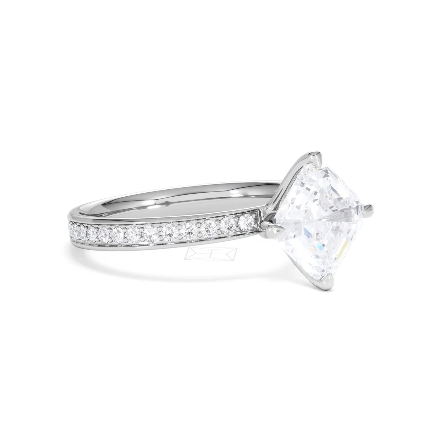 Origin Twist 2.00ct Asscher Cut Lab Diamond Solitaire Engagement Ring with Side Stones in 18K White Gold - Image 18