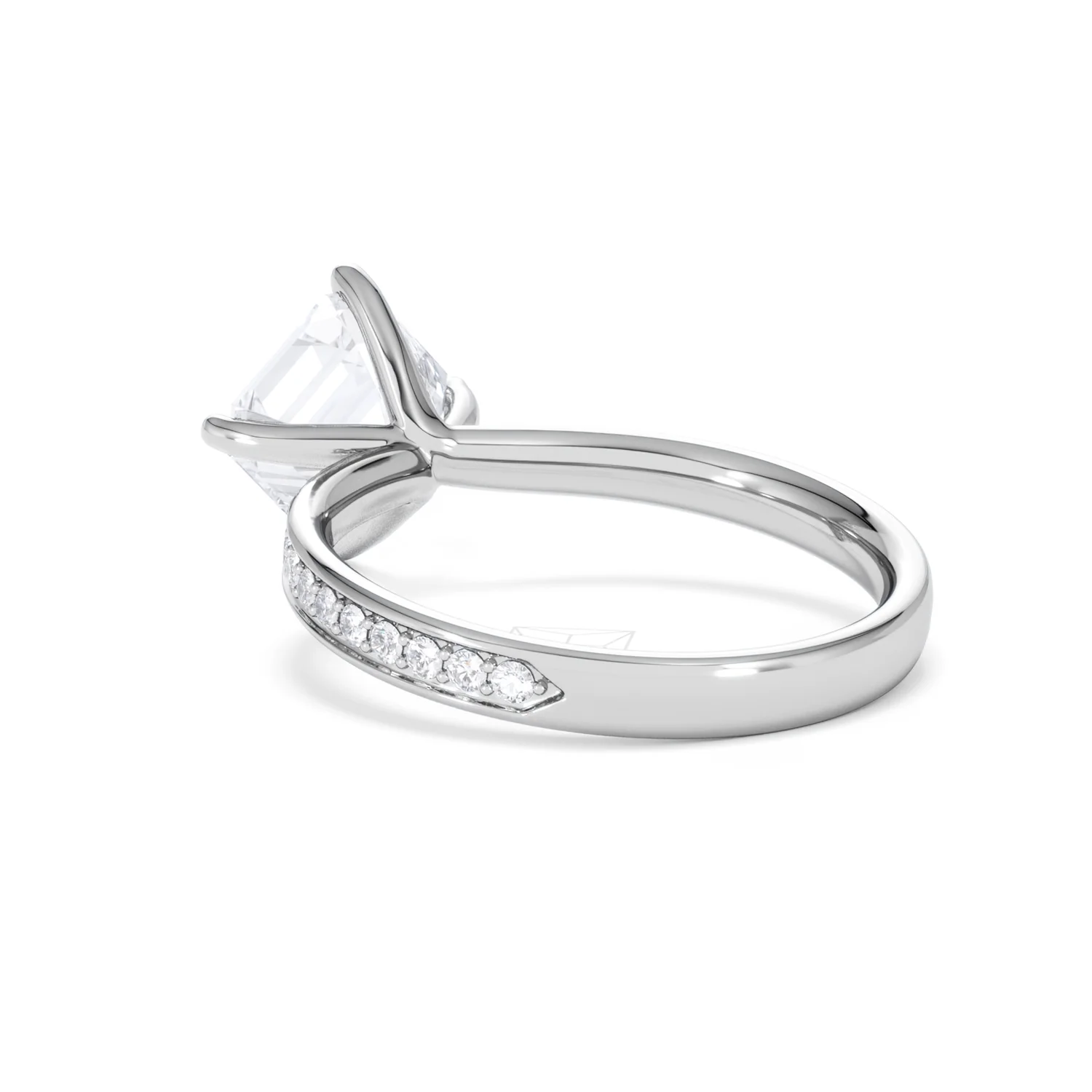 Origin Twist 2.00ct Asscher Cut Lab Diamond Solitaire Engagement Ring with Side Stones in 18K White Gold - Image 57