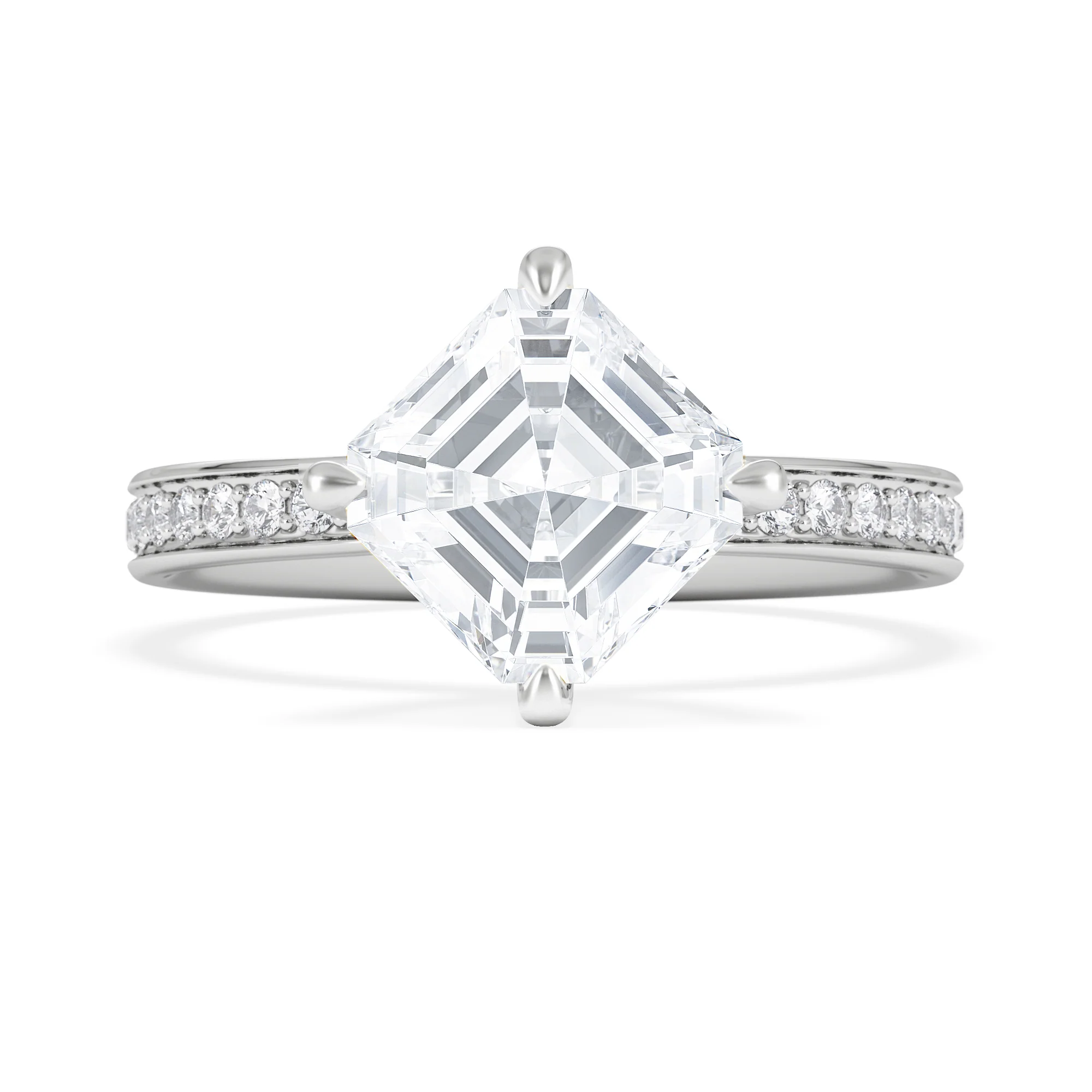Origin Twist 2.00ct Asscher Cut Lab Diamond Solitaire Engagement Ring with Side Stones in 18K White Gold - Image 7