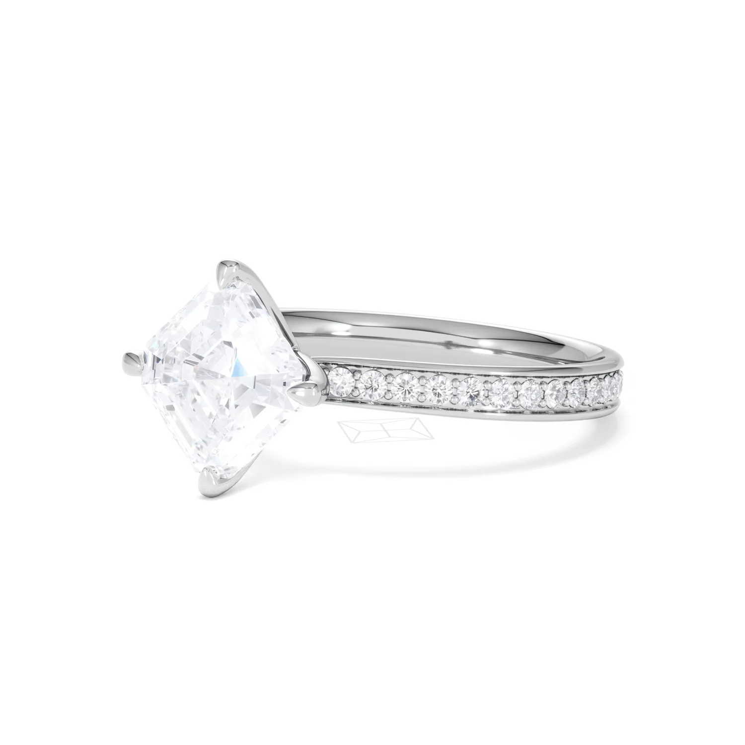 Origin Twist 2.00ct Asscher Cut Lab Diamond Solitaire Engagement Ring with Side Stones in 18K White Gold - Image 81