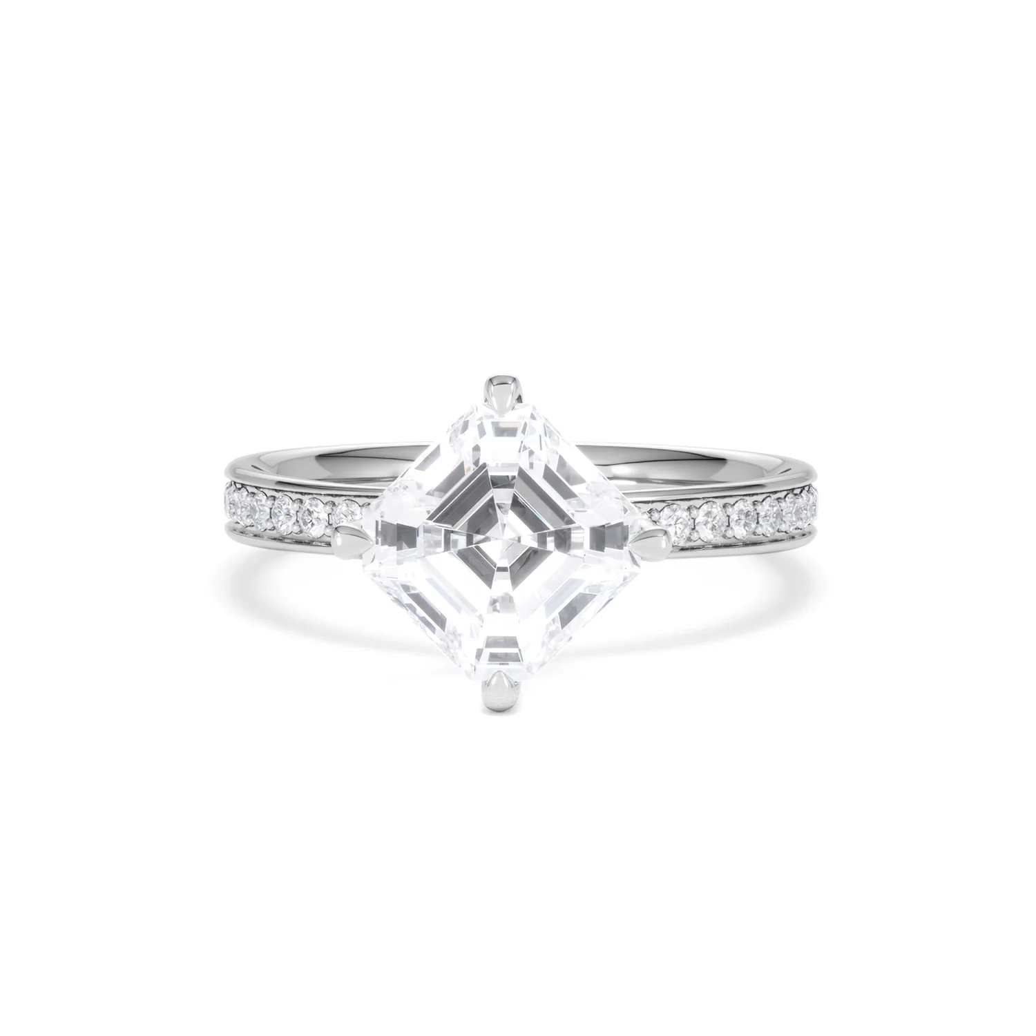 Origin Twist 2.00ct Asscher Cut Lab Diamond Solitaire Engagement Ring with Side Stones in 18K White Gold - Image 88