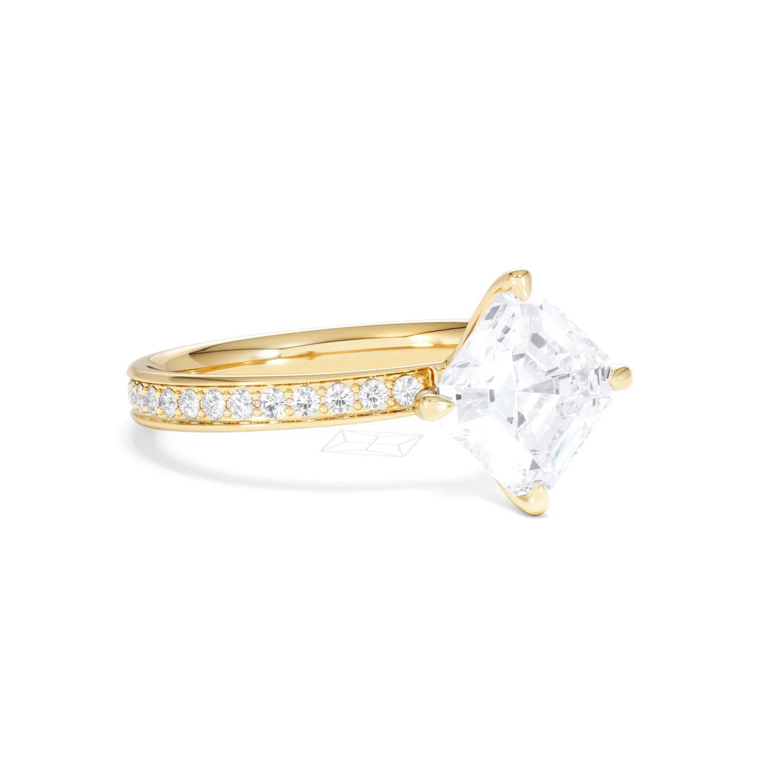 Origin Twist 2.00ct Asscher Cut Lab Diamond Solitaire Engagement Ring with Side Stones in 18K Yellow Gold - Image 16