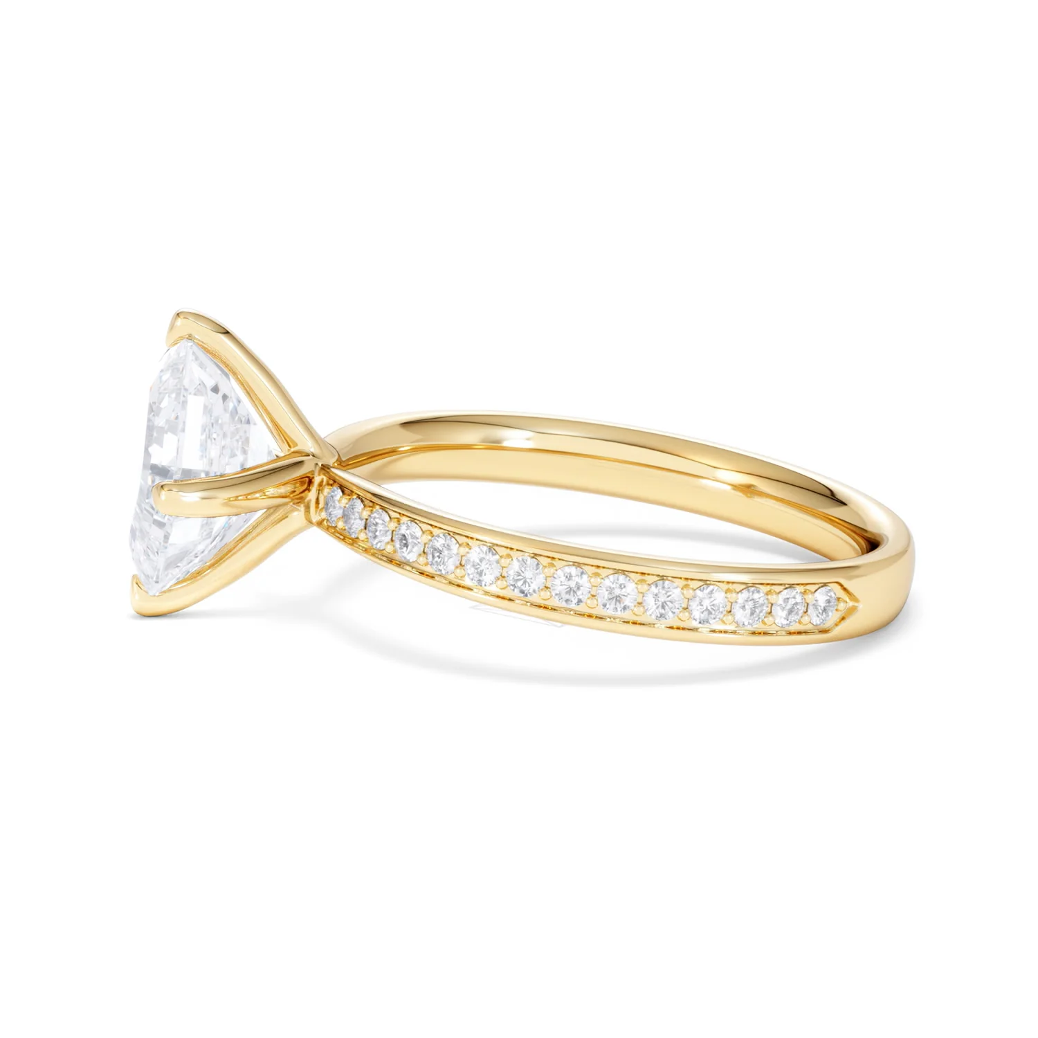Origin Twist 2.00ct Asscher Cut Lab Diamond Solitaire Engagement Ring with Side Stones in 18K Yellow Gold - Image 70
