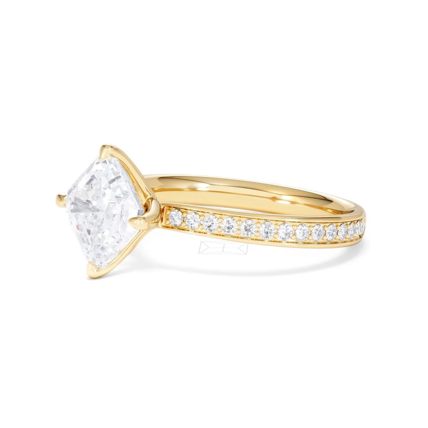 Origin Twist 2.00ct Asscher Cut Lab Diamond Solitaire Engagement Ring with Side Stones in 18K Yellow Gold - Image 78