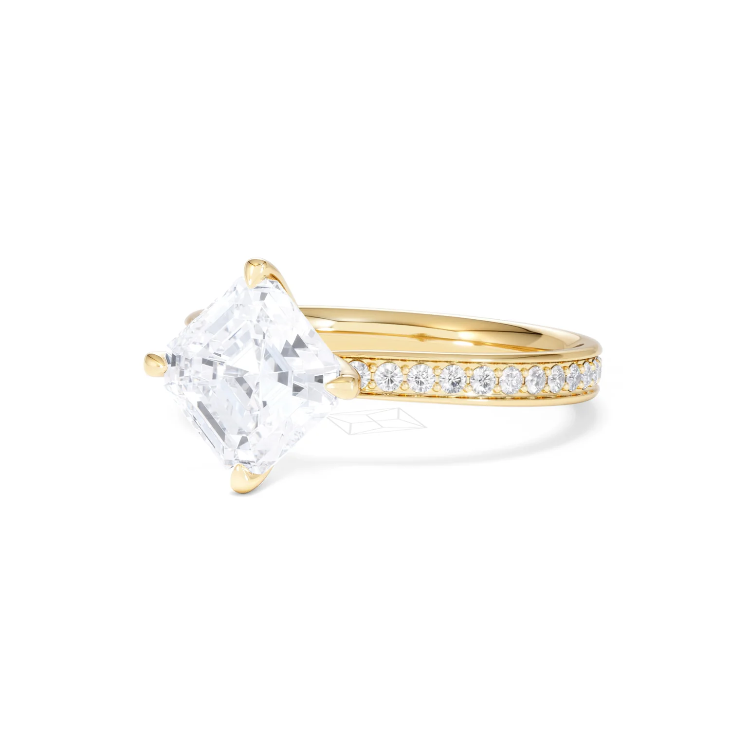 Origin Twist 2.00ct Asscher Cut Lab Diamond Solitaire Engagement Ring with Side Stones in 18K Yellow Gold - Image 83
