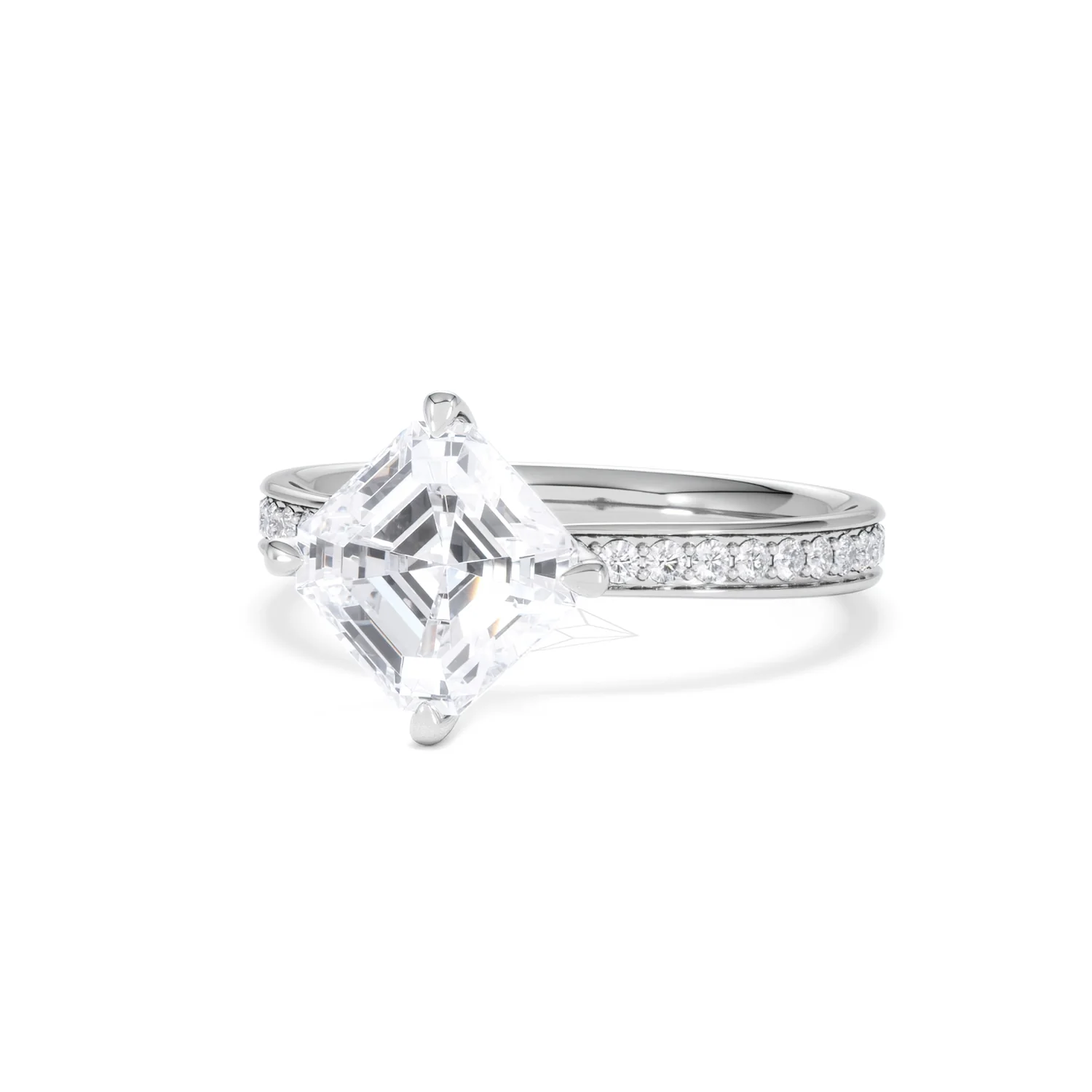 Origin Twist 2.00ct Asscher Cut Lab Diamond Solitaire Engagement Ring with Side Stones in Platinum - Image 85