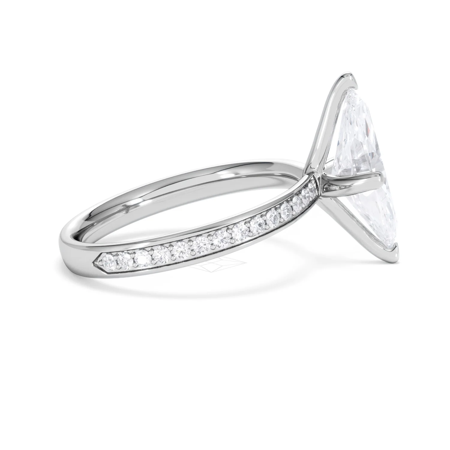 Origin Twist 2.00ct Marquise Cut Lab Diamond Solitaire Engagement Ring with Side Stones in 18K White Gold - Image 29