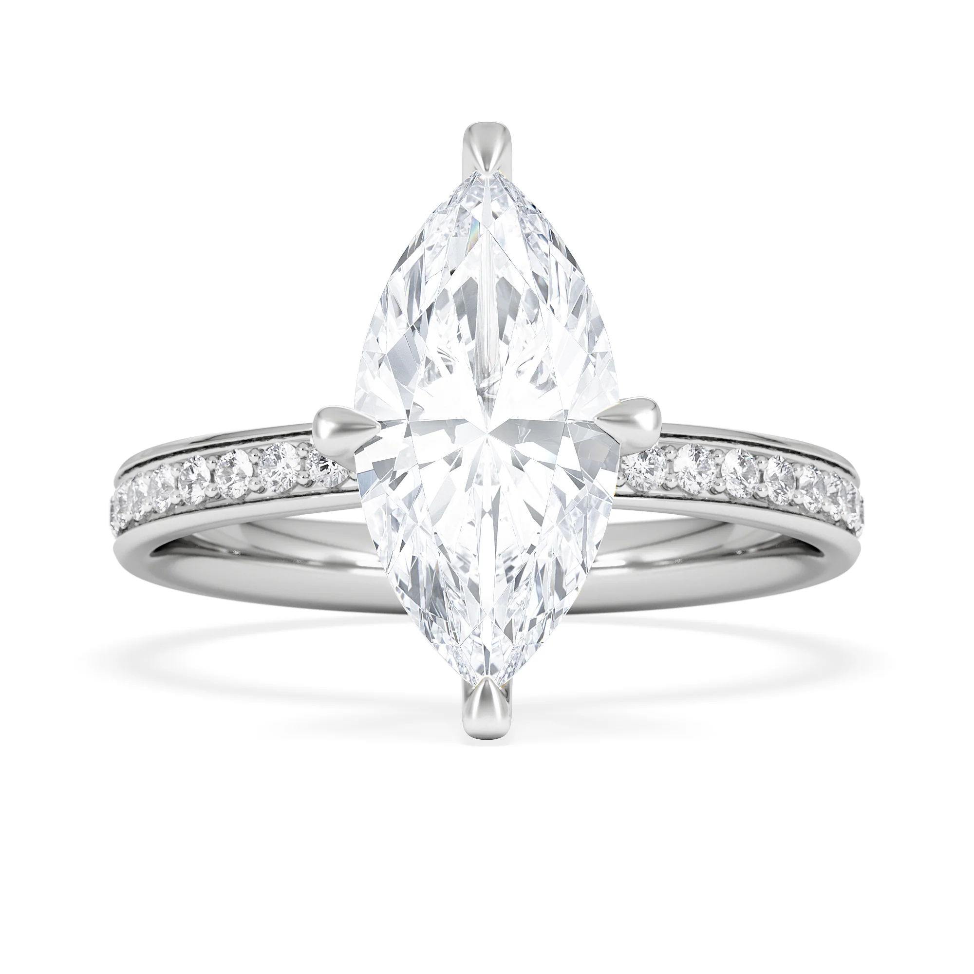 Origin Twist 2.00ct Marquise Cut Lab Diamond Solitaire Engagement Ring with Side Stones in 18K White Gold - Image 7
