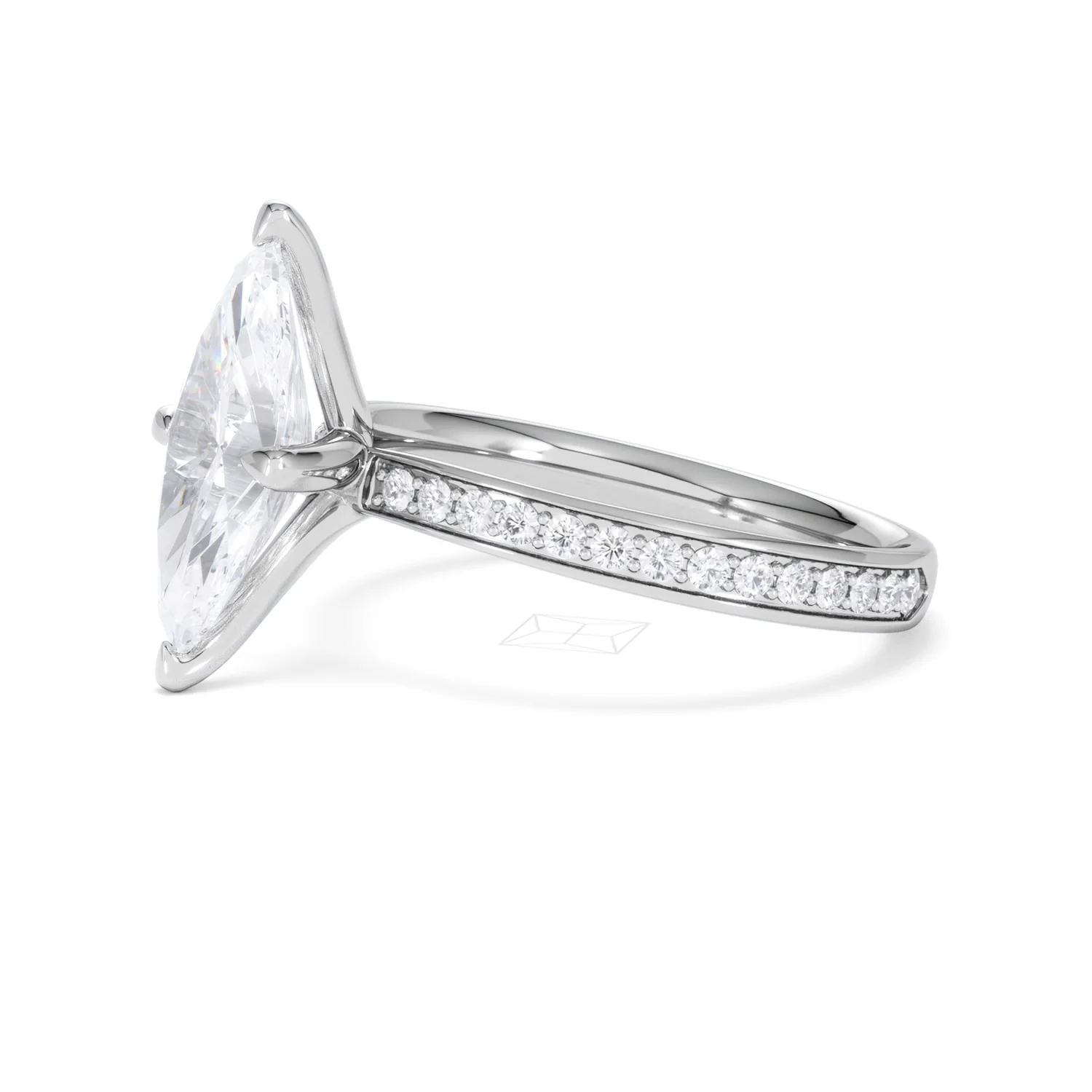 Origin Twist 2.00ct Marquise Cut Lab Diamond Solitaire Engagement Ring with Side Stones in 18K White Gold - Image 75