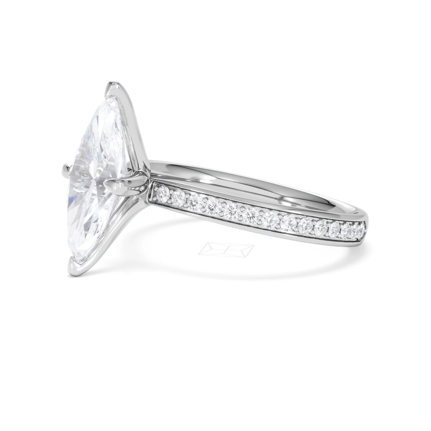 Origin Twist 2.00ct Marquise Cut Lab Diamond Solitaire Engagement Ring with Side Stones in 18K White Gold - Image 76