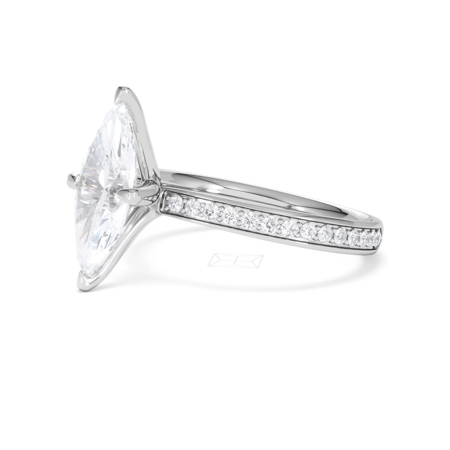 Origin Twist 2.00ct Marquise Cut Lab Diamond Solitaire Engagement Ring with Side Stones in 18K White Gold - Image 77