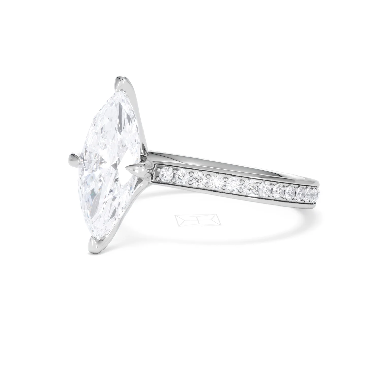 Origin Twist 2.00ct Marquise Cut Lab Diamond Solitaire Engagement Ring with Side Stones in 18K White Gold - Image 80