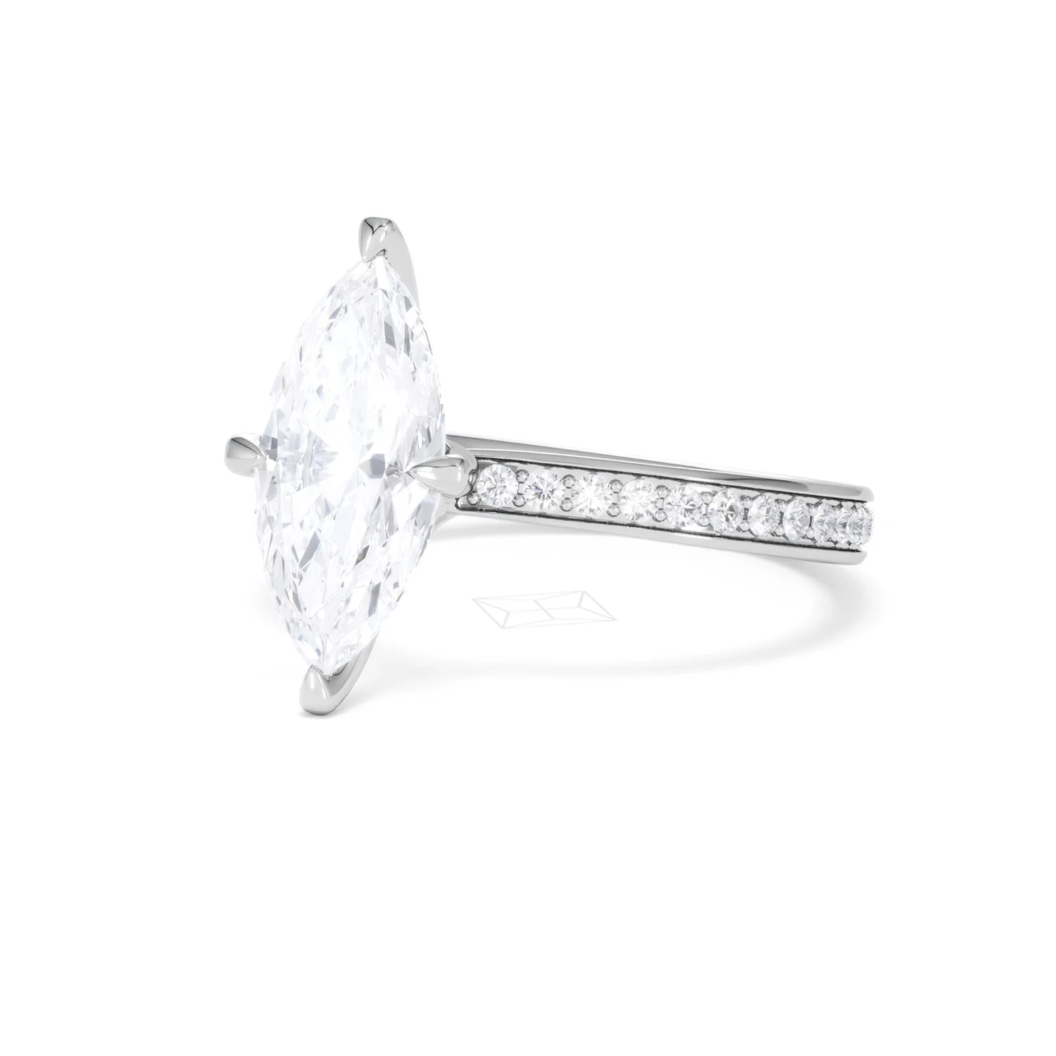 Origin Twist 2.00ct Marquise Cut Lab Diamond Solitaire Engagement Ring with Side Stones in 18K White Gold - Image 82