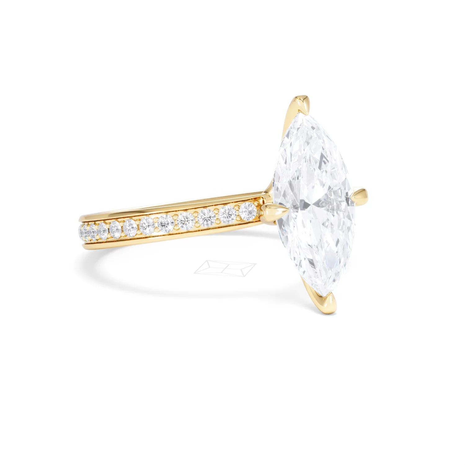 Origin Twist 2.00ct Marquise Cut Lab Diamond Solitaire Engagement Ring with Side Stones in 18K Yellow Gold - Image 16