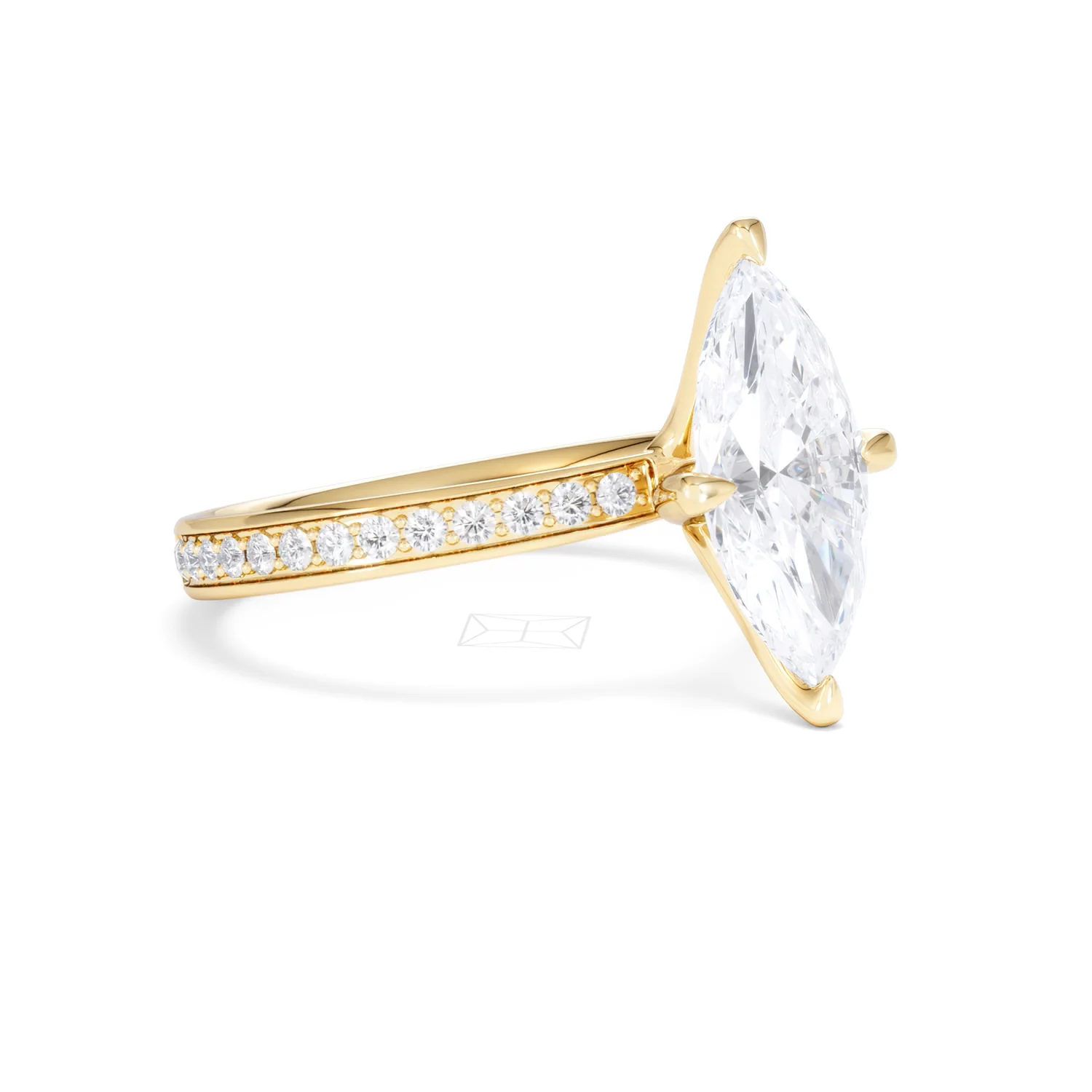 Origin Twist 2.00ct Marquise Cut Lab Diamond Solitaire Engagement Ring with Side Stones in 18K Yellow Gold - Image 18