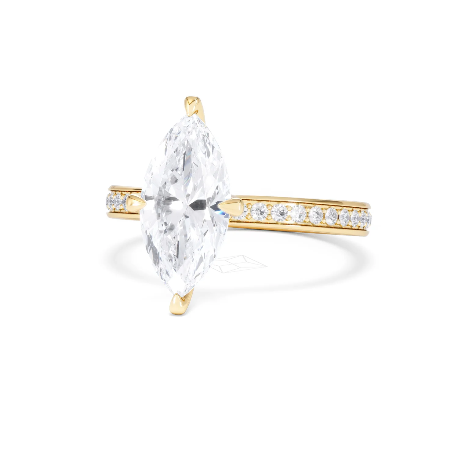 Origin Twist 2.00ct Marquise Cut Lab Diamond Solitaire Engagement Ring with Side Stones in 18K Yellow Gold - Image 85